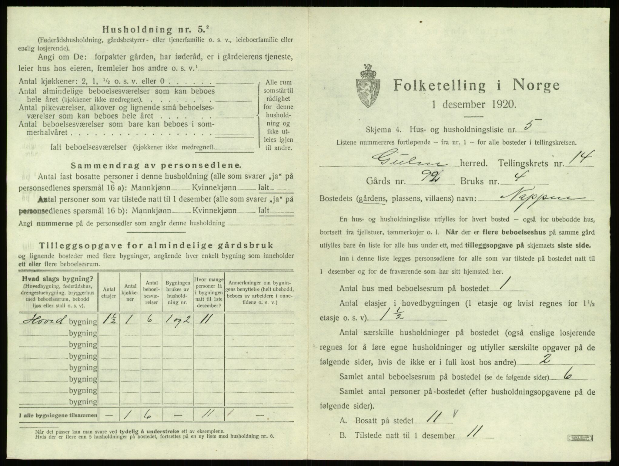 SAB, 1920 census for Gulen, 1920, p. 891