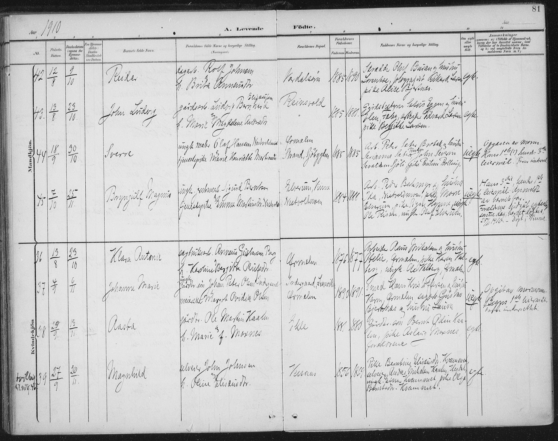 Ministerialprotokoller, klokkerbøker og fødselsregistre - Nord-Trøndelag, AV/SAT-A-1458/723/L0246: Parish register (official) no. 723A15, 1900-1917, p. 81