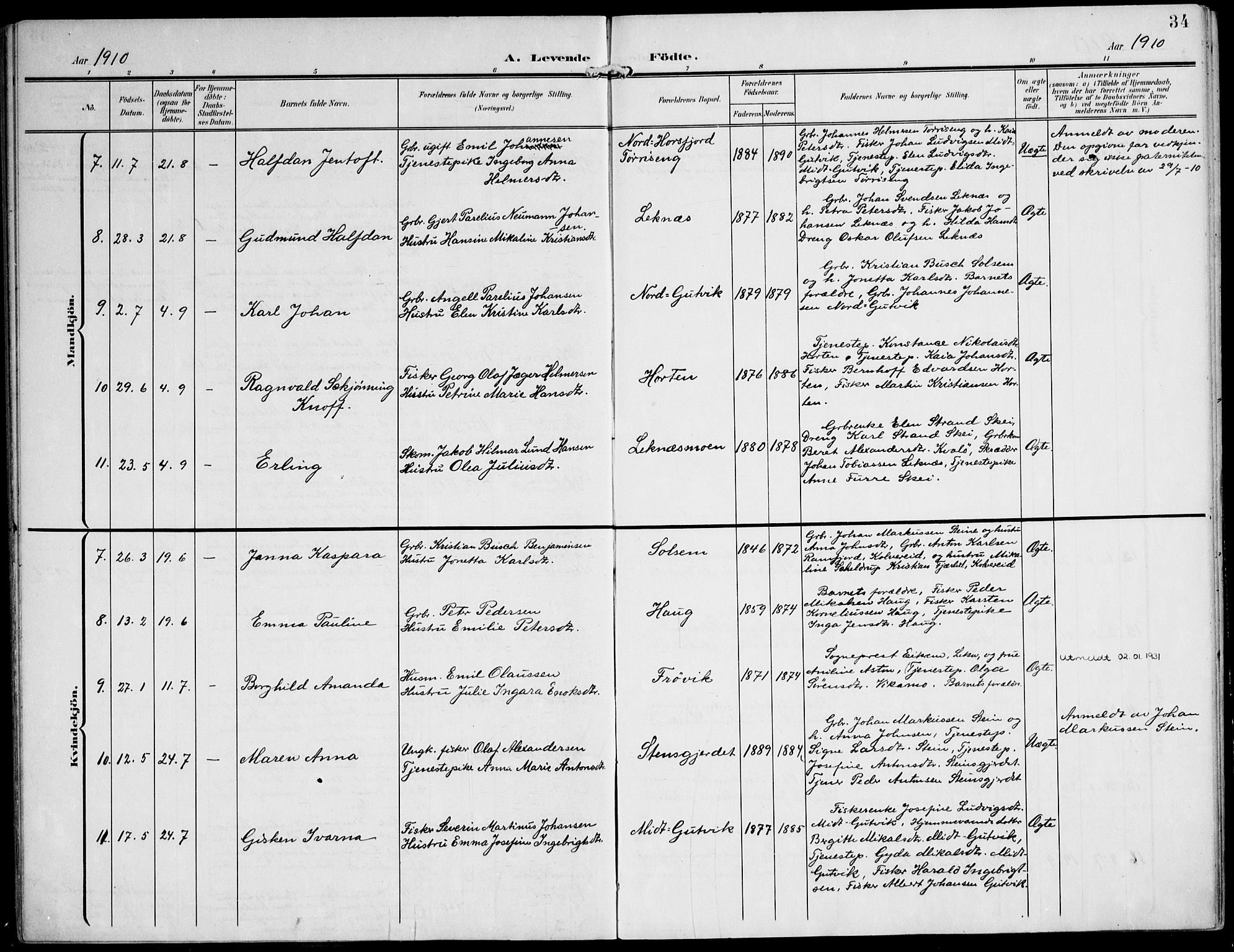 Ministerialprotokoller, klokkerbøker og fødselsregistre - Nord-Trøndelag, SAT/A-1458/788/L0698: Parish register (official) no. 788A05, 1902-1921, p. 34