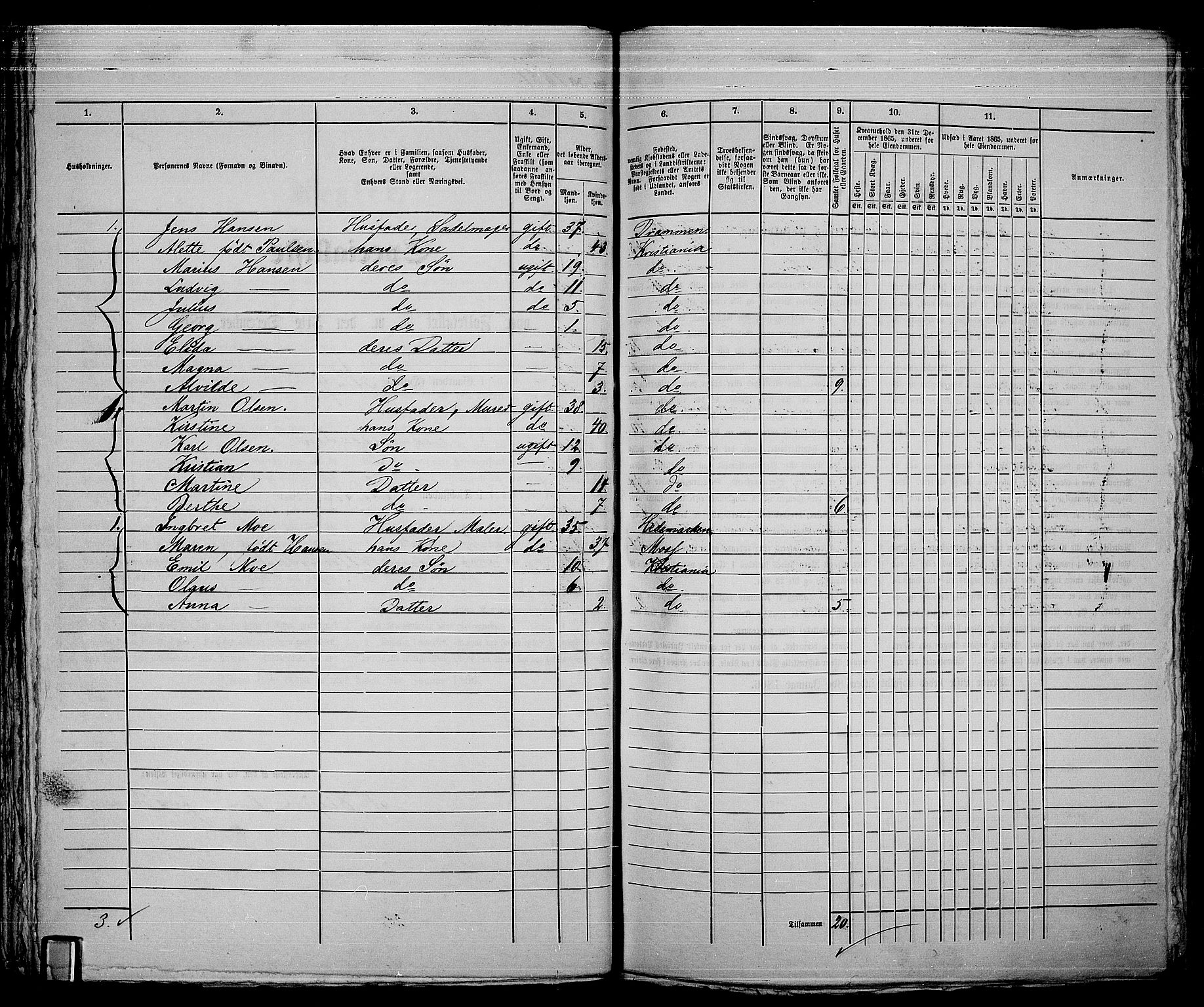 RA, 1865 census for Kristiania, 1865, p. 3801