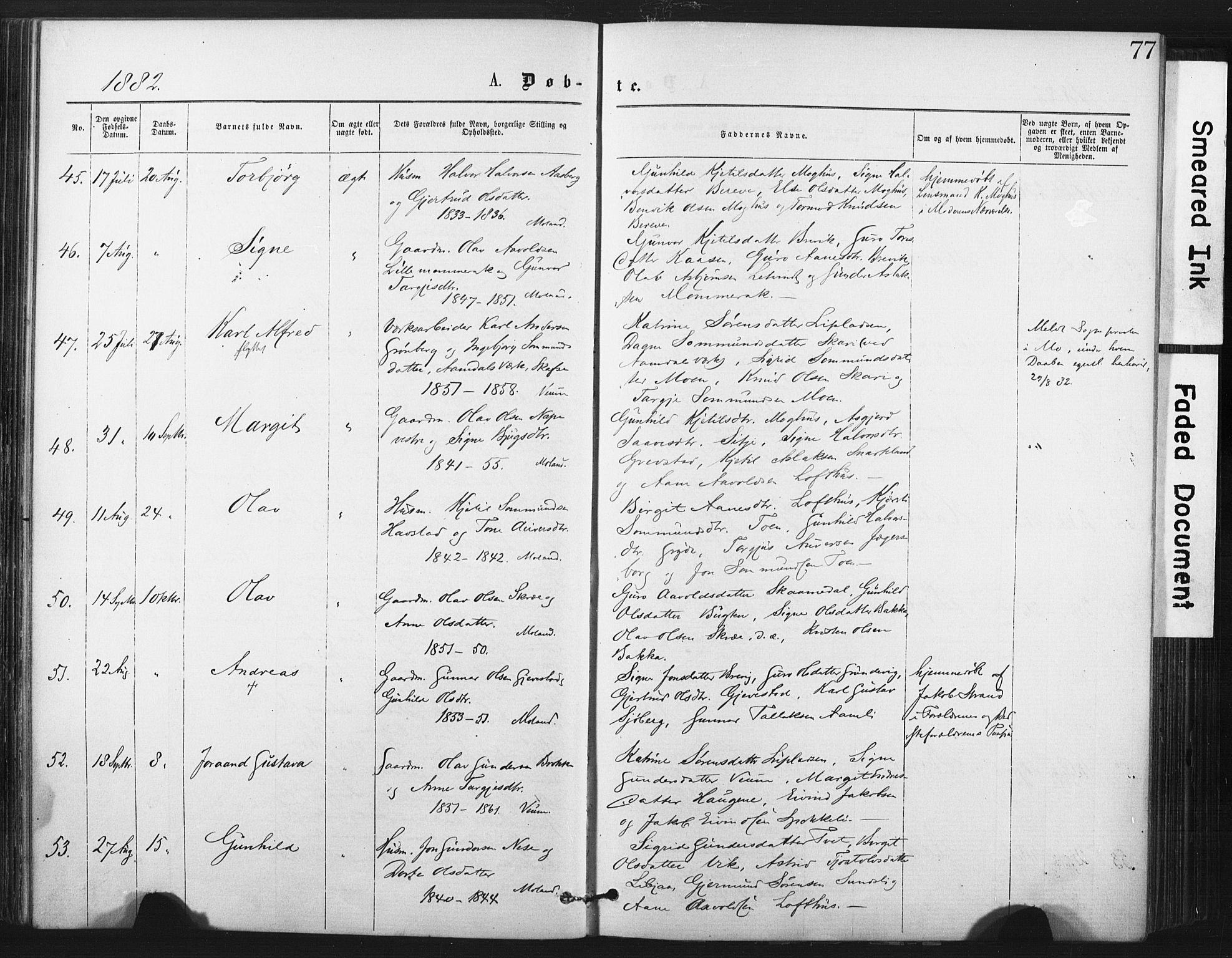 Fyresdal kirkebøker, SAKO/A-263/F/Fa/L0006: Parish register (official) no. I 6, 1872-1886, p. 77