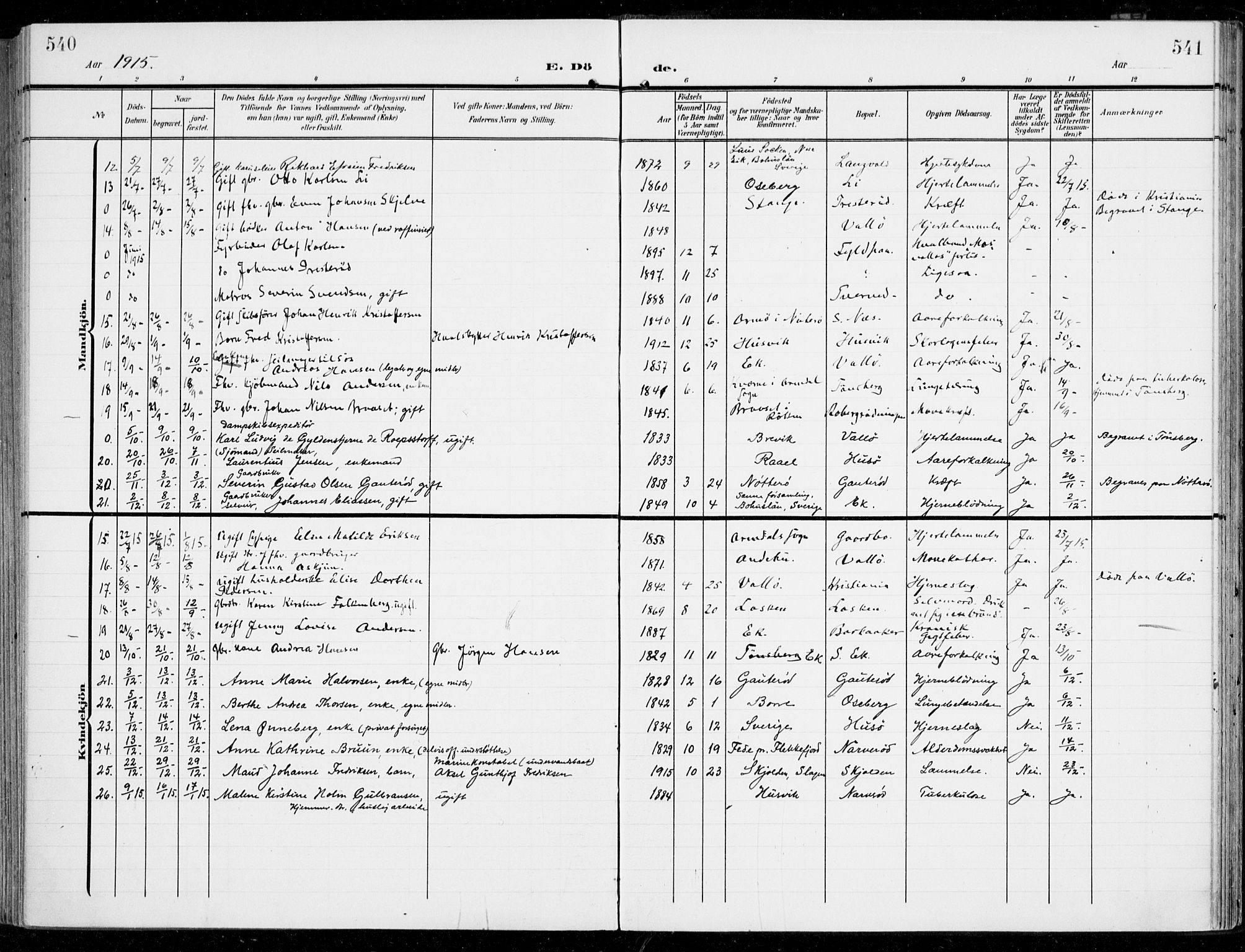 Sem kirkebøker, SAKO/A-5/F/Fb/L0006: Parish register (official) no. II 6, 1905-1918, p. 540-541