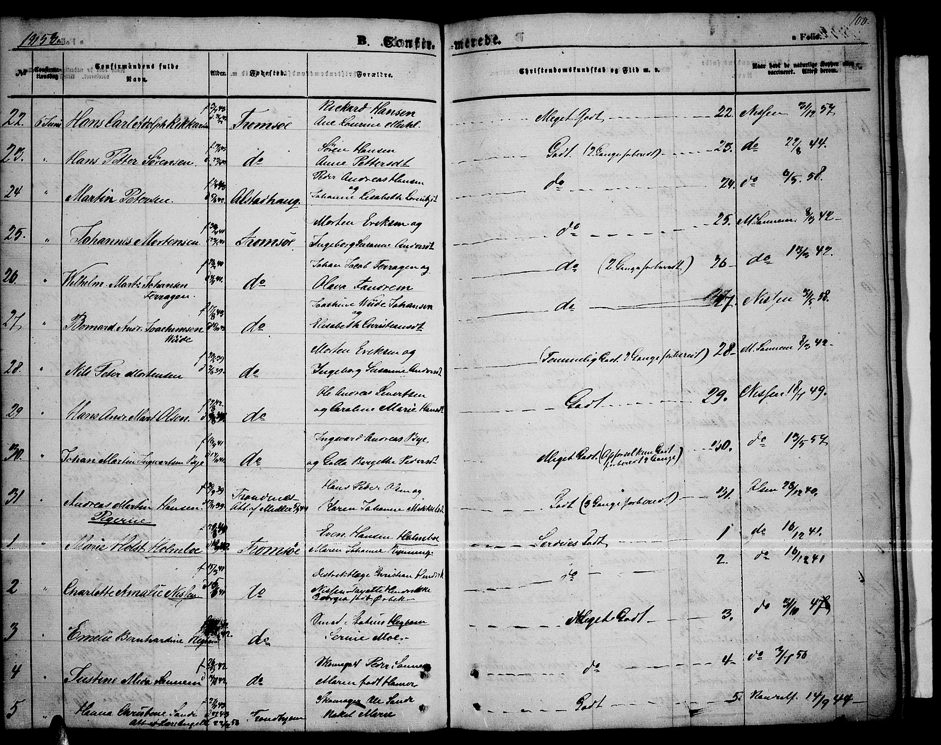 Tromsø sokneprestkontor/stiftsprosti/domprosti, AV/SATØ-S-1343/G/Gb/L0006klokker: Parish register (copy) no. 6, 1857-1866, p. 100