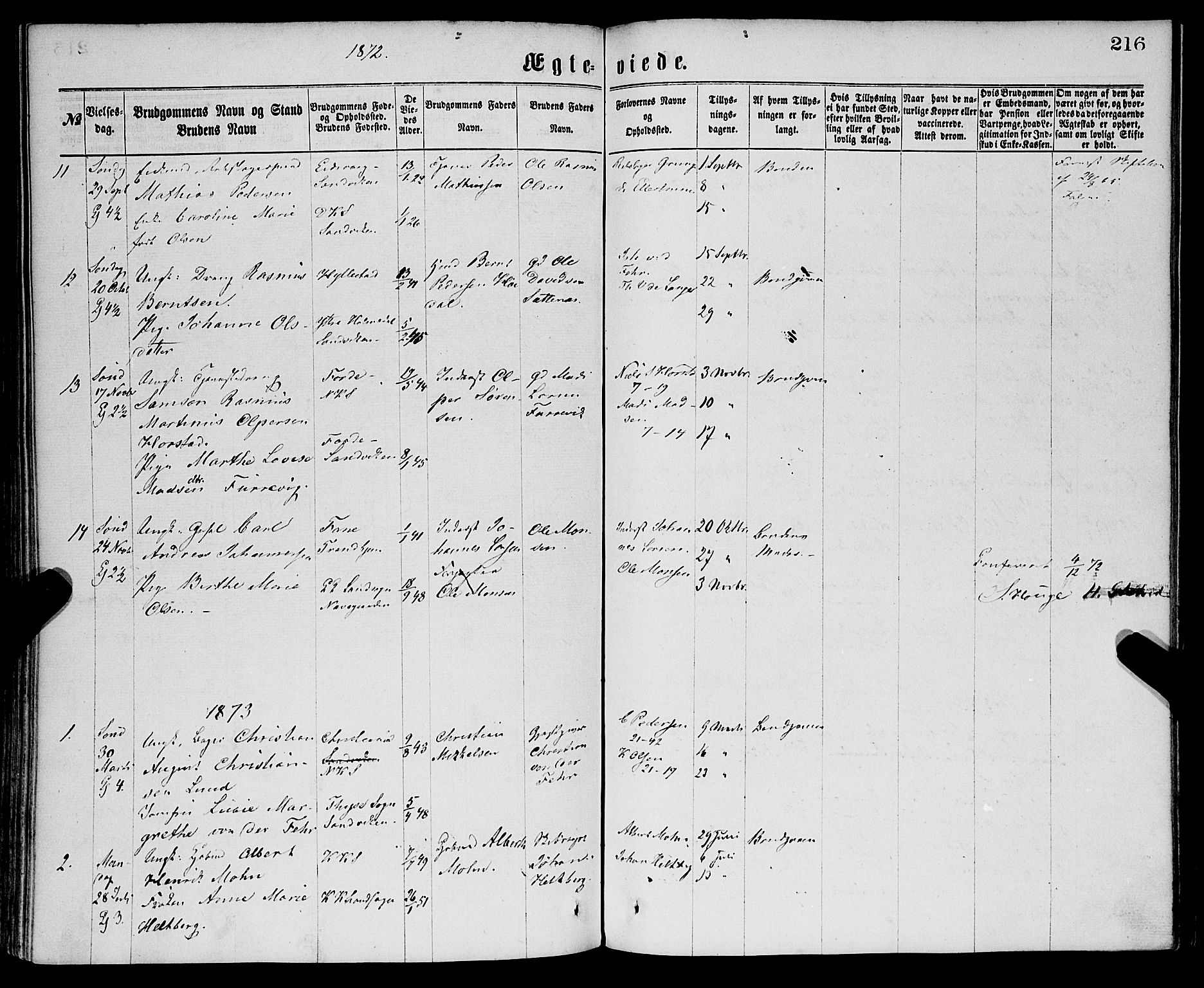 Sandviken Sokneprestembete, AV/SAB-A-77601/H/Ha/L0001: Parish register (official) no. A 1, 1867-1877, p. 216