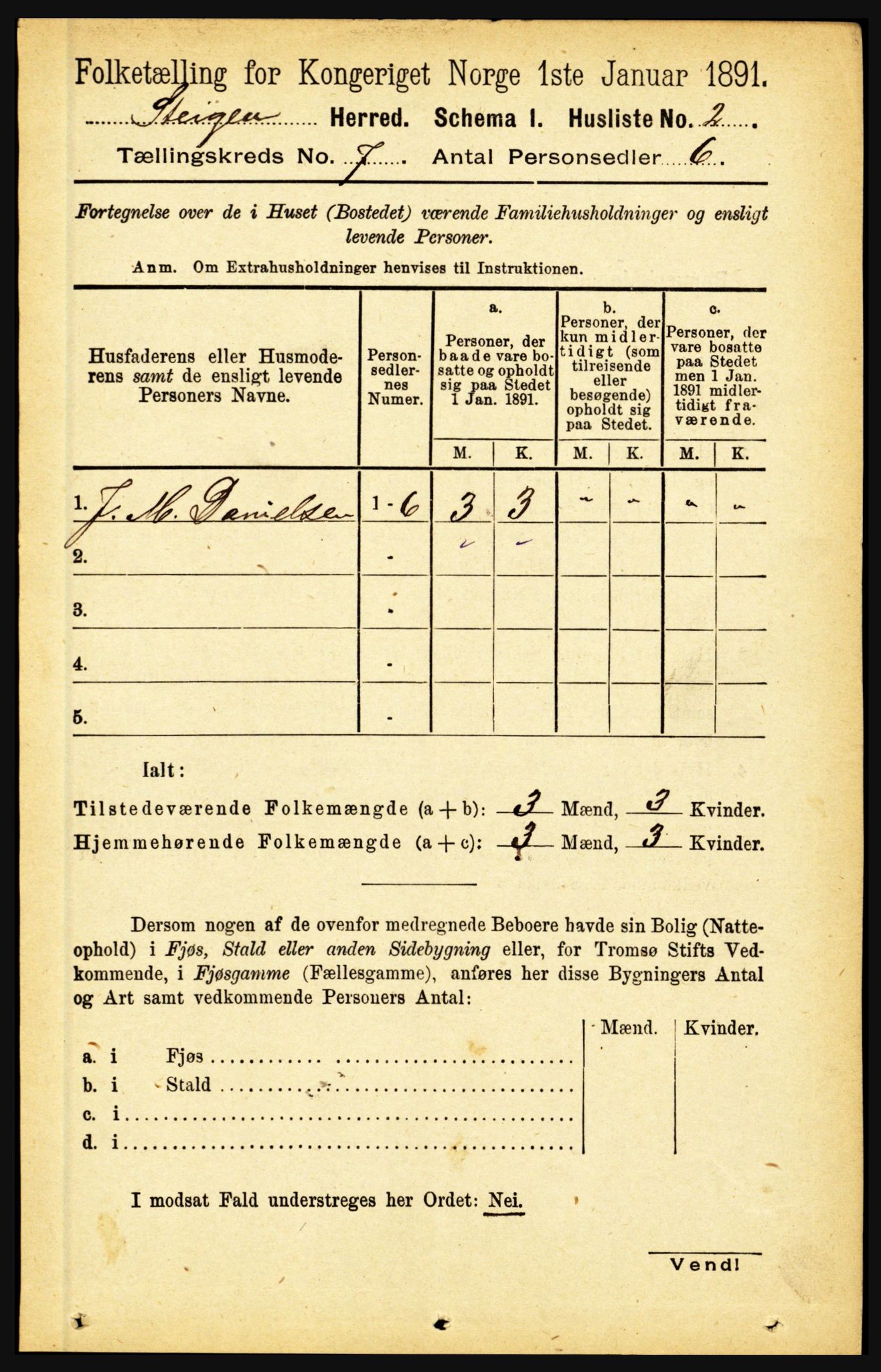 RA, 1891 census for 1848 Steigen, 1891, p. 2221