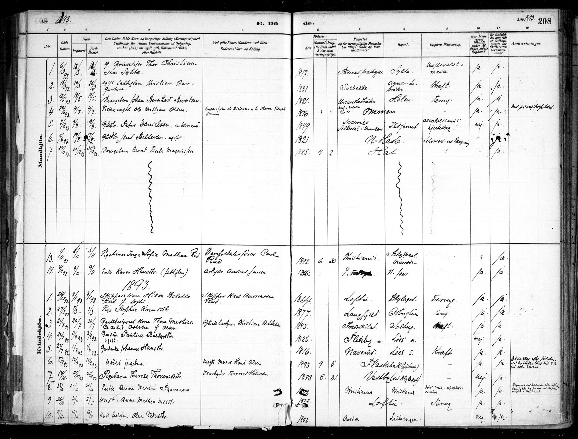 Nesodden prestekontor Kirkebøker, SAO/A-10013/F/Fa/L0009: Parish register (official) no. I 9, 1880-1915, p. 298