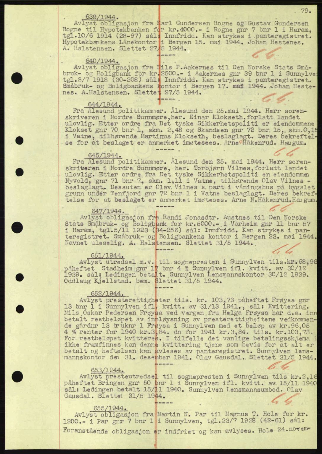 Nordre Sunnmøre sorenskriveri, SAT/A-0006/1/2/2C/2Ca: Mortgage book no. B1-6, 1938-1942, Diary no: : 639/1944