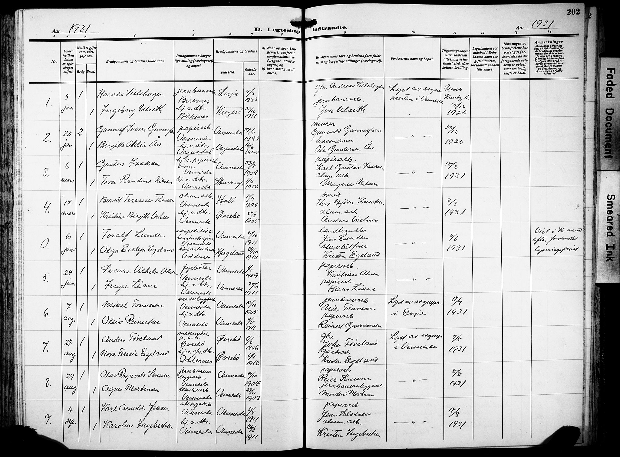 Vennesla sokneprestkontor, AV/SAK-1111-0045/Fb/Fbb/L0007: Parish register (copy) no. B 7, 1922-1933, p. 202