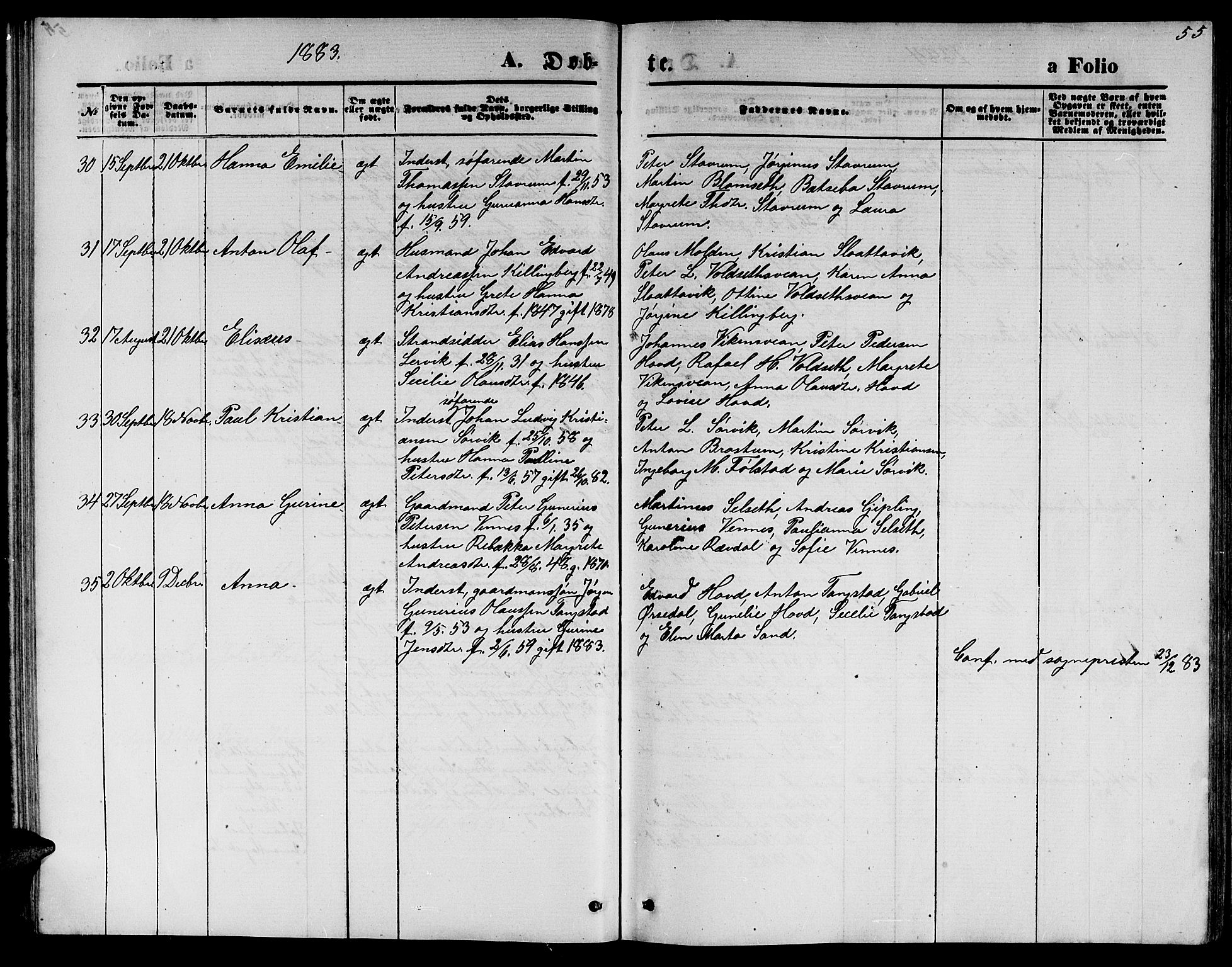 Ministerialprotokoller, klokkerbøker og fødselsregistre - Nord-Trøndelag, SAT/A-1458/744/L0422: Parish register (copy) no. 744C01, 1871-1885, p. 55