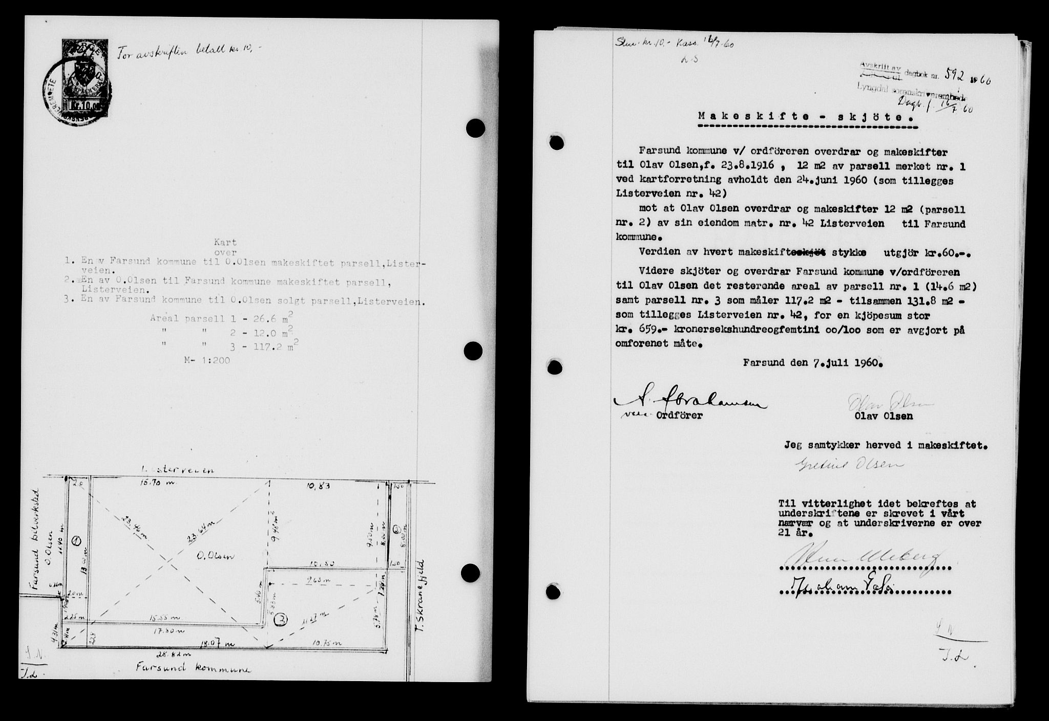 Lyngdal sorenskriveri, AV/SAK-1221-0004/G/Gb/L0680: Mortgage book no. A XXVI, 1960-1960, Diary no: : 592/1960