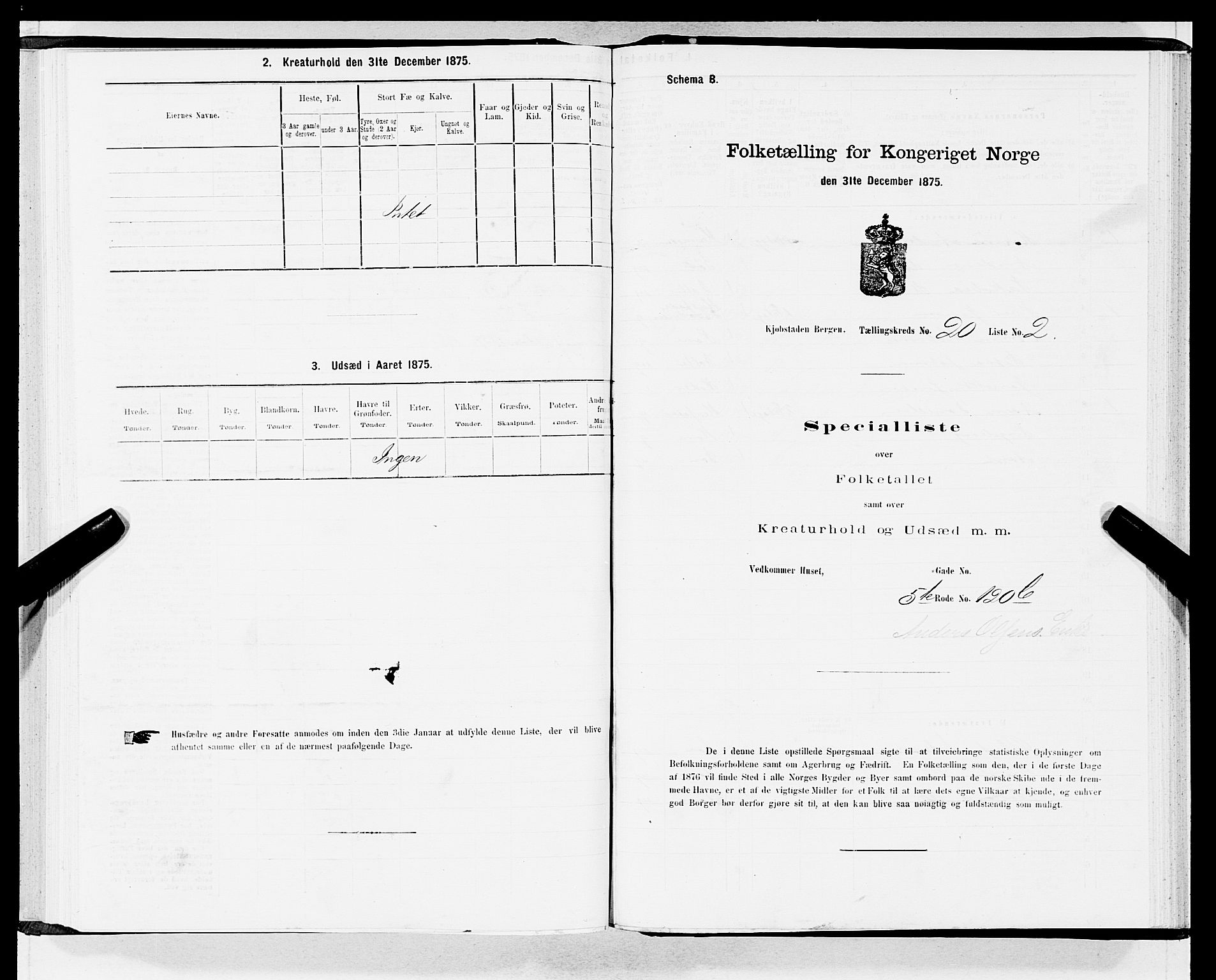 SAB, 1875 census for 1301 Bergen, 1875, p. 1015