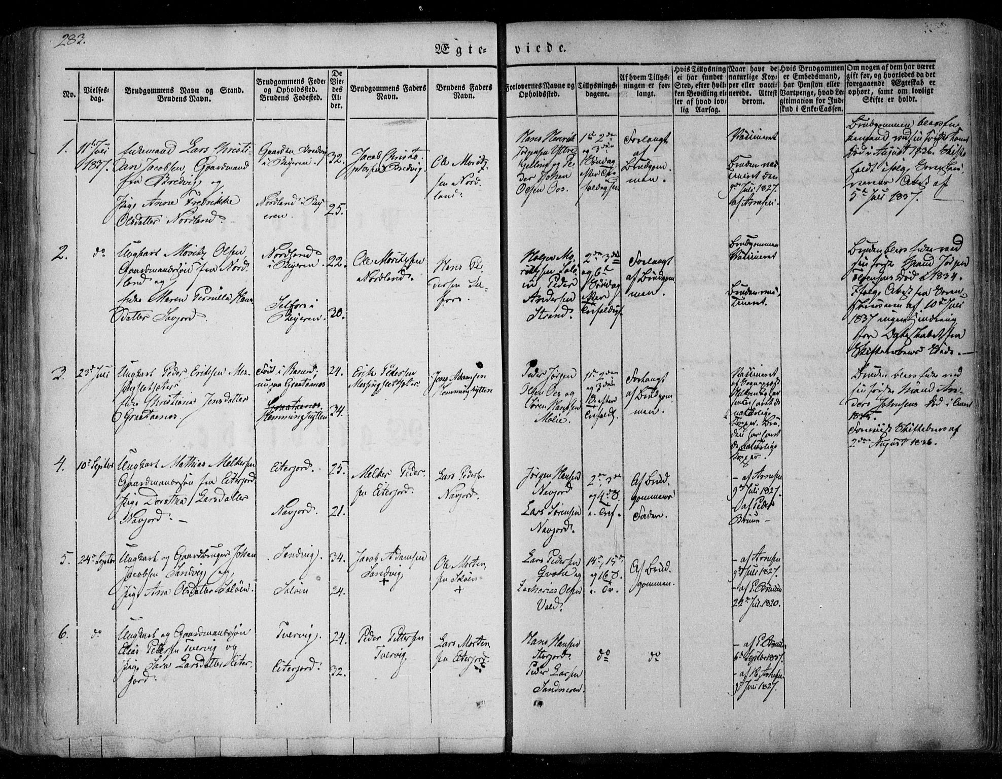 Ministerialprotokoller, klokkerbøker og fødselsregistre - Nordland, AV/SAT-A-1459/846/L0644: Parish register (official) no. 846A02, 1837-1872, p. 283