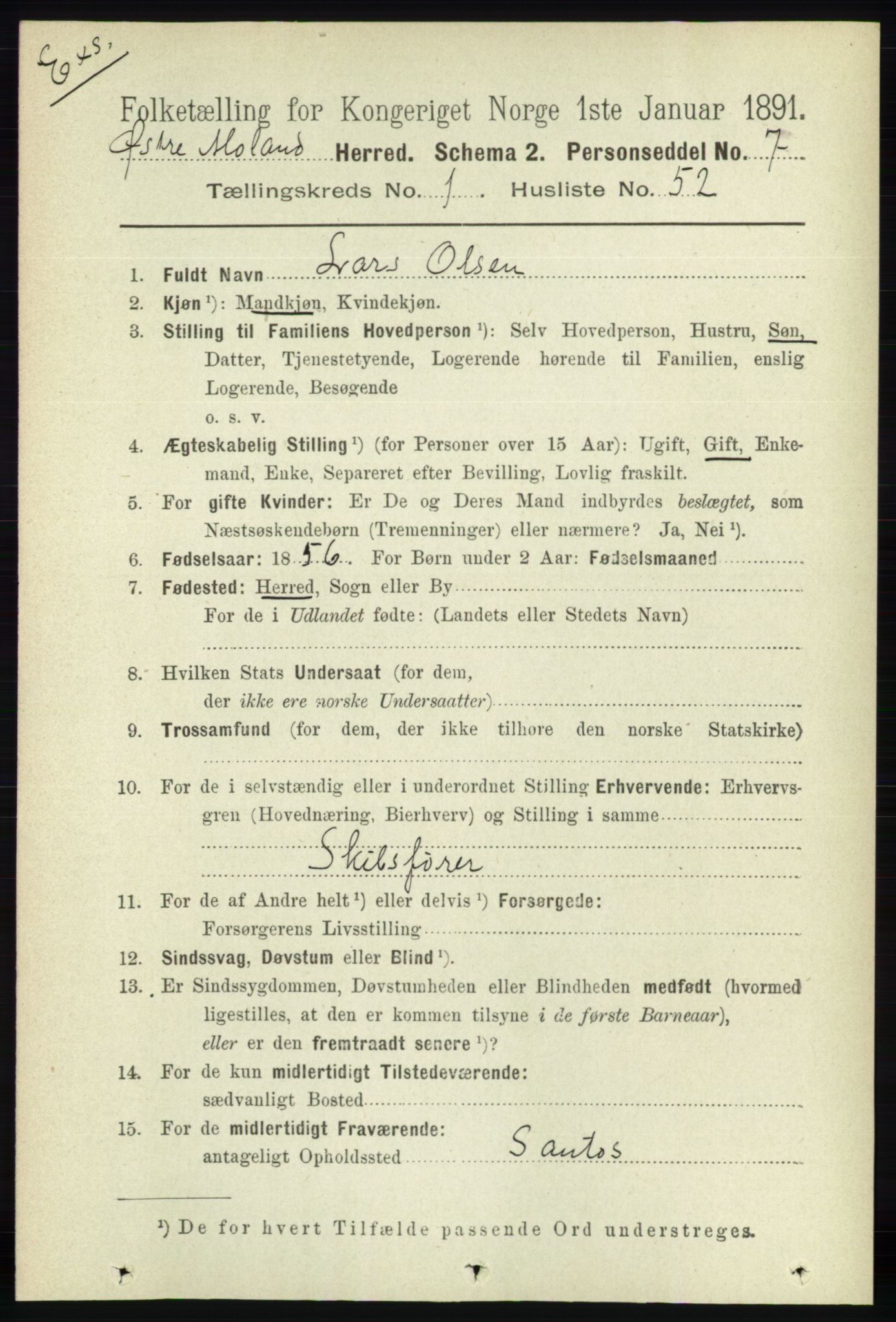 RA, Census 1891 for Nedenes amt: Gjenparter av personsedler for beslektede ektefeller, menn, 1891, p. 468