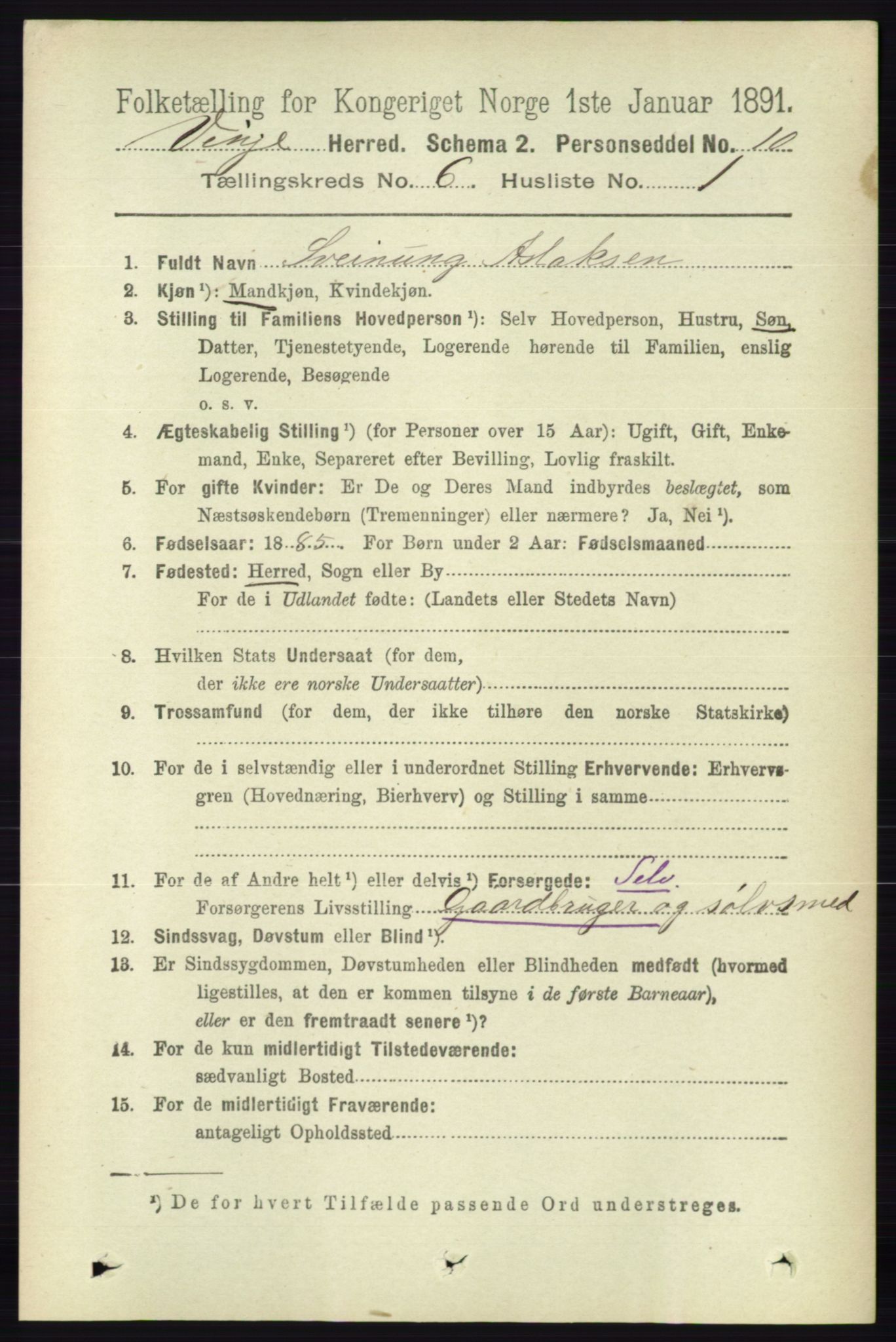 RA, 1891 census for 0834 Vinje, 1891, p. 1420