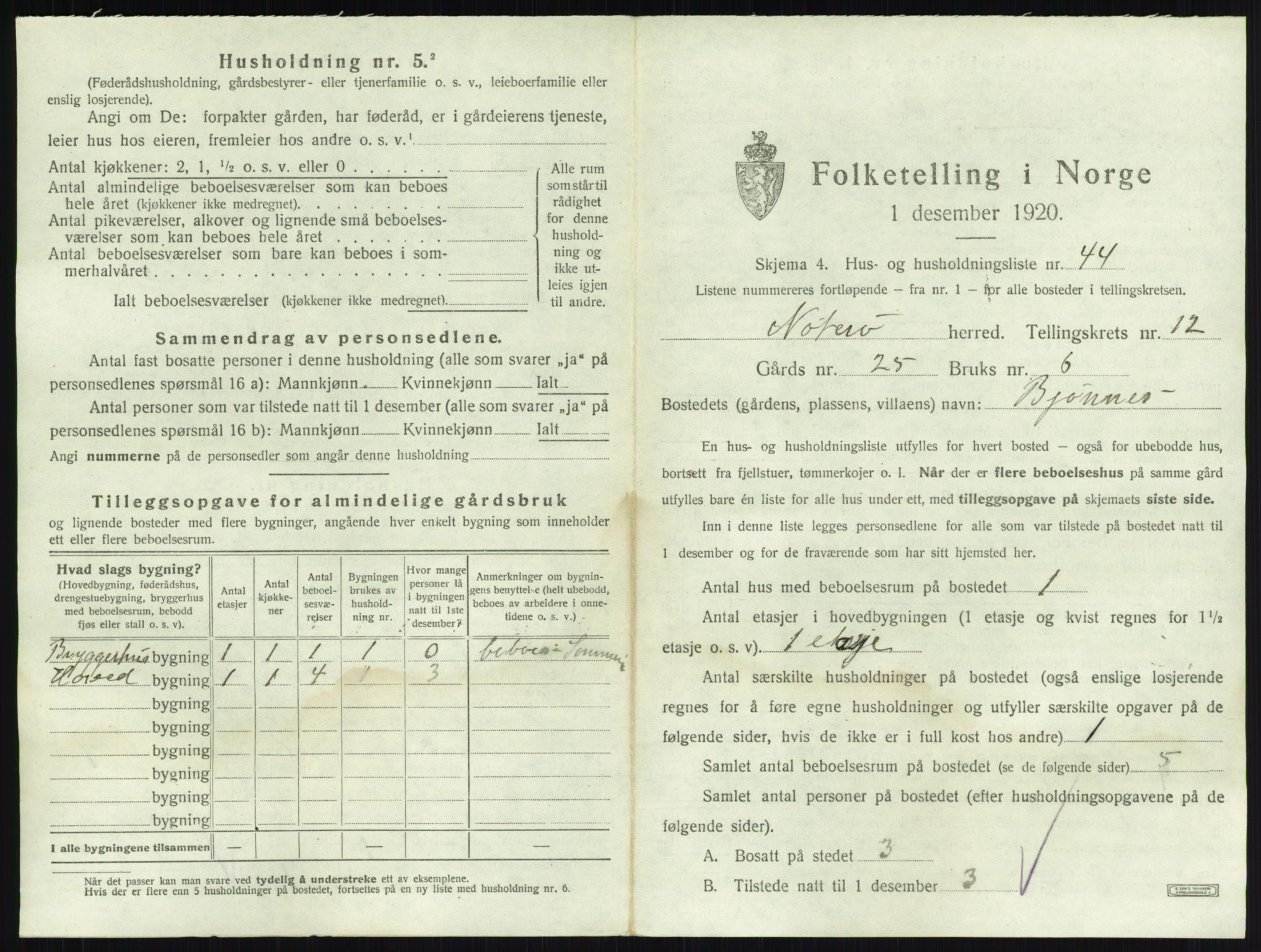 SAKO, 1920 census for Nøtterøy, 1920, p. 2539