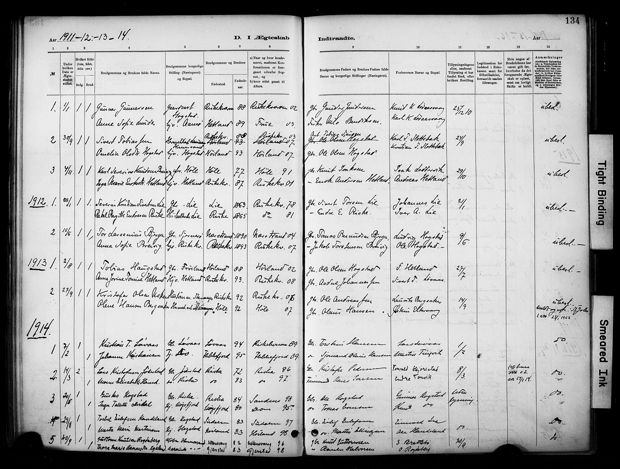 Hetland sokneprestkontor, AV/SAST-A-101826/30/30BA/L0010: Parish register (official) no. A 10, 1882-1925, p. 134