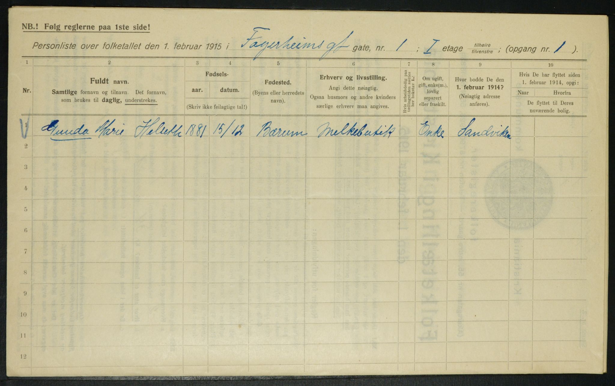 OBA, Municipal Census 1915 for Kristiania, 1915, p. 22640