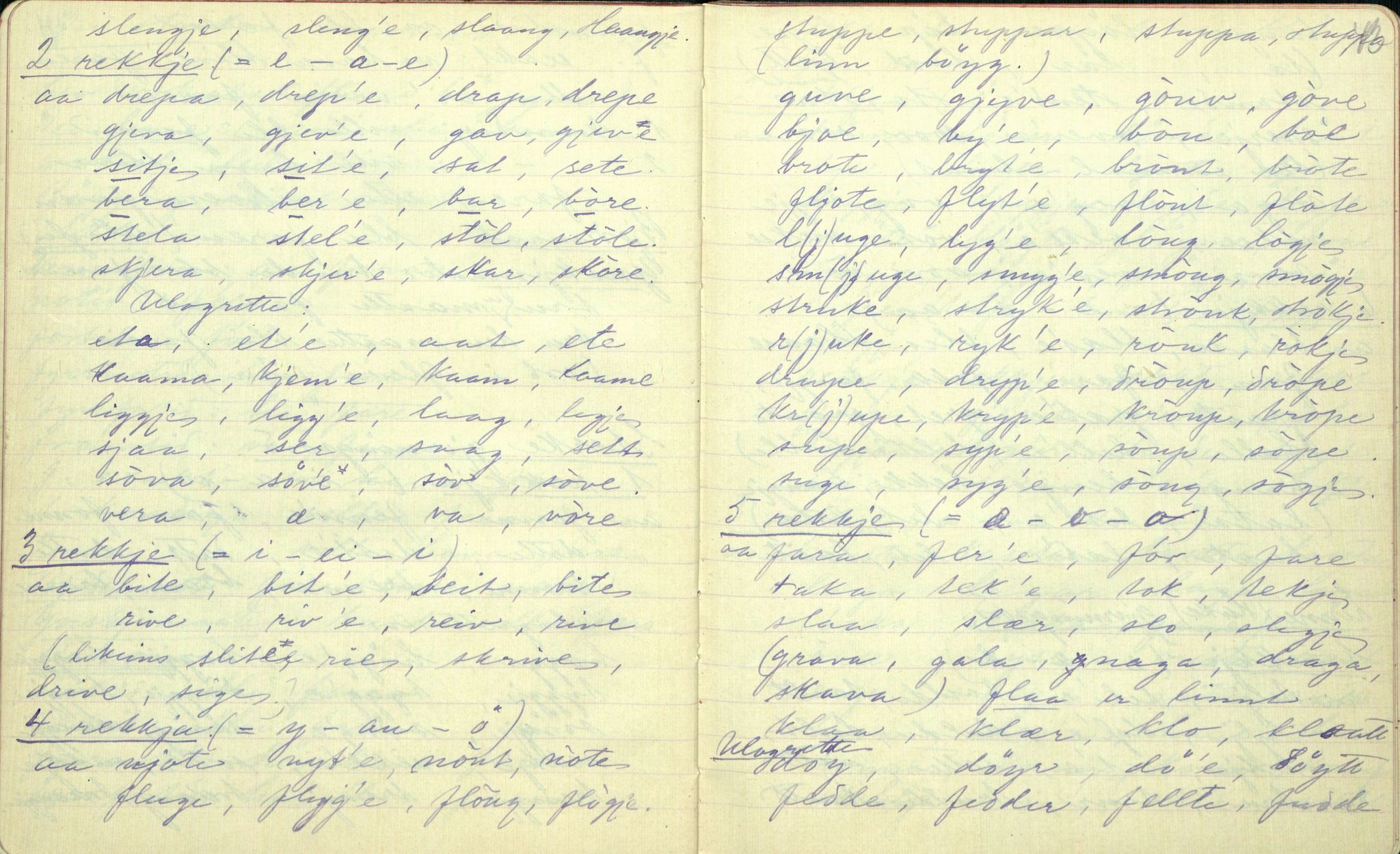 Rikard Berge, TEMU/TGM-A-1003/F/L0002/0008: 031-060 Innholdslister / 38 Maalprøvur og ordlistur, 1903, p. 42-43