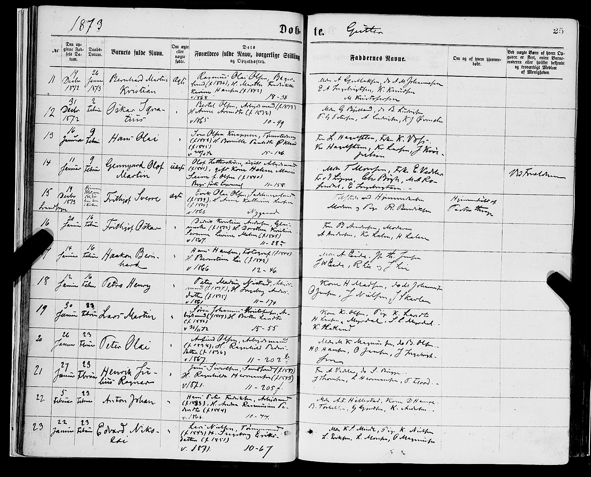 Domkirken sokneprestembete, AV/SAB-A-74801/H/Haa/L0022: Parish register (official) no. B 5, 1872-1878, p. 25