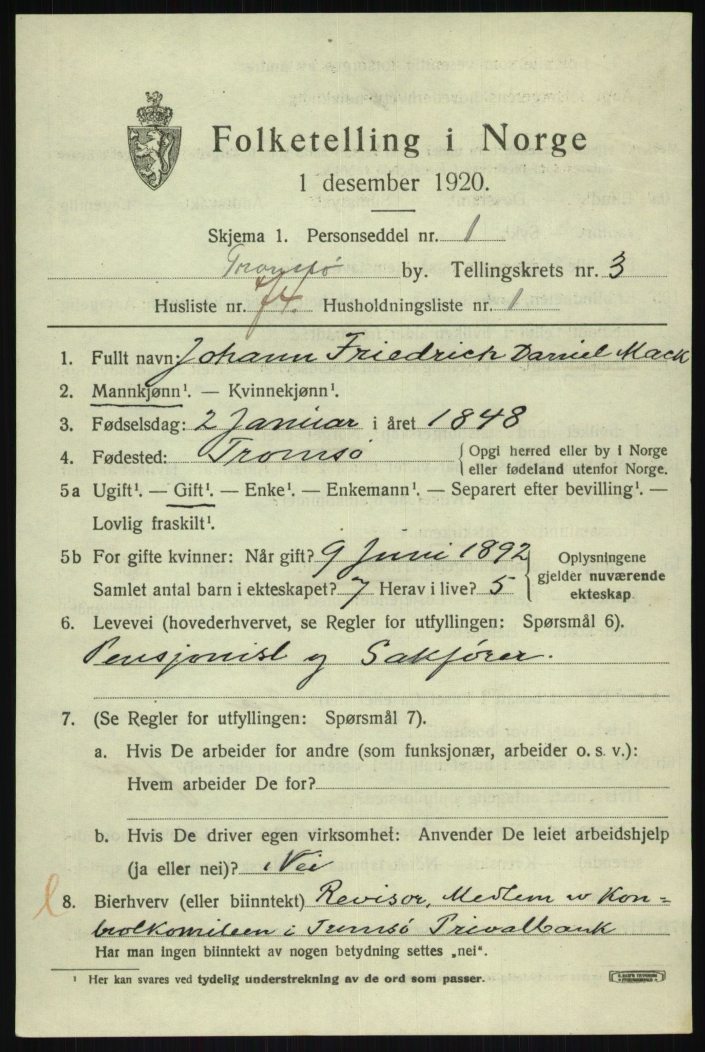 SATØ, 1920 census for Tromsø, 1920, p. 11593