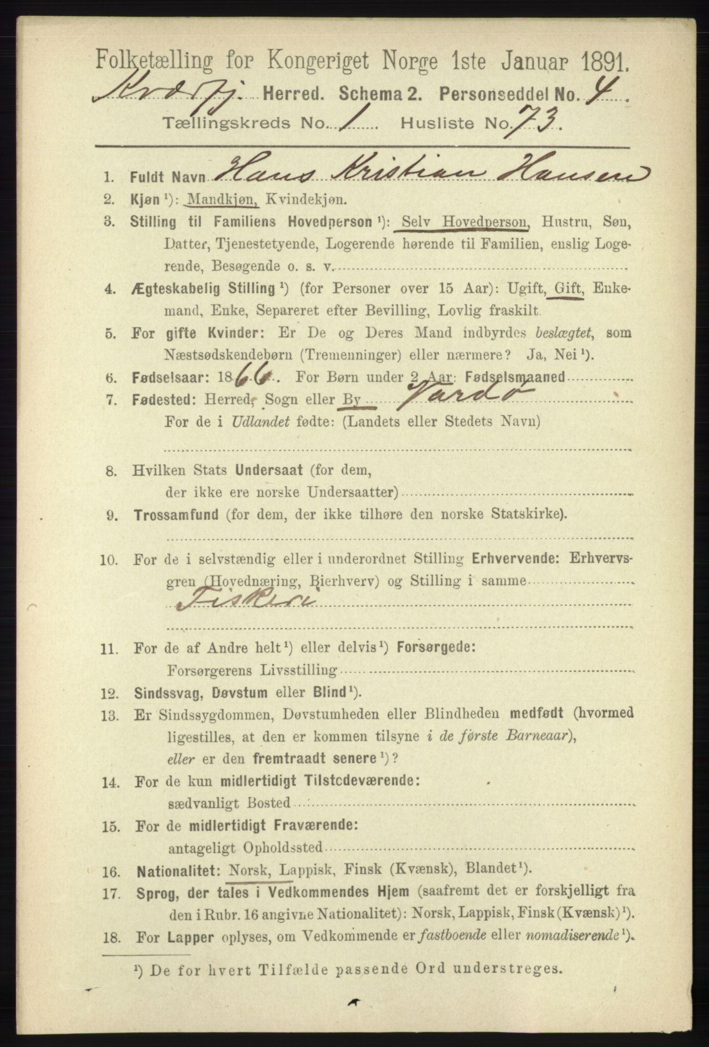 RA, 1891 census for 1911 Kvæfjord, 1891, p. 623