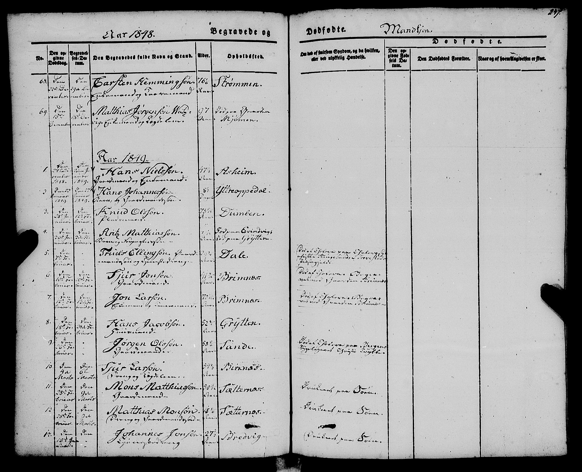 Gulen sokneprestembete, AV/SAB-A-80201/H/Haa/Haaa/L0021: Parish register (official) no. A 21, 1848-1858, p. 247