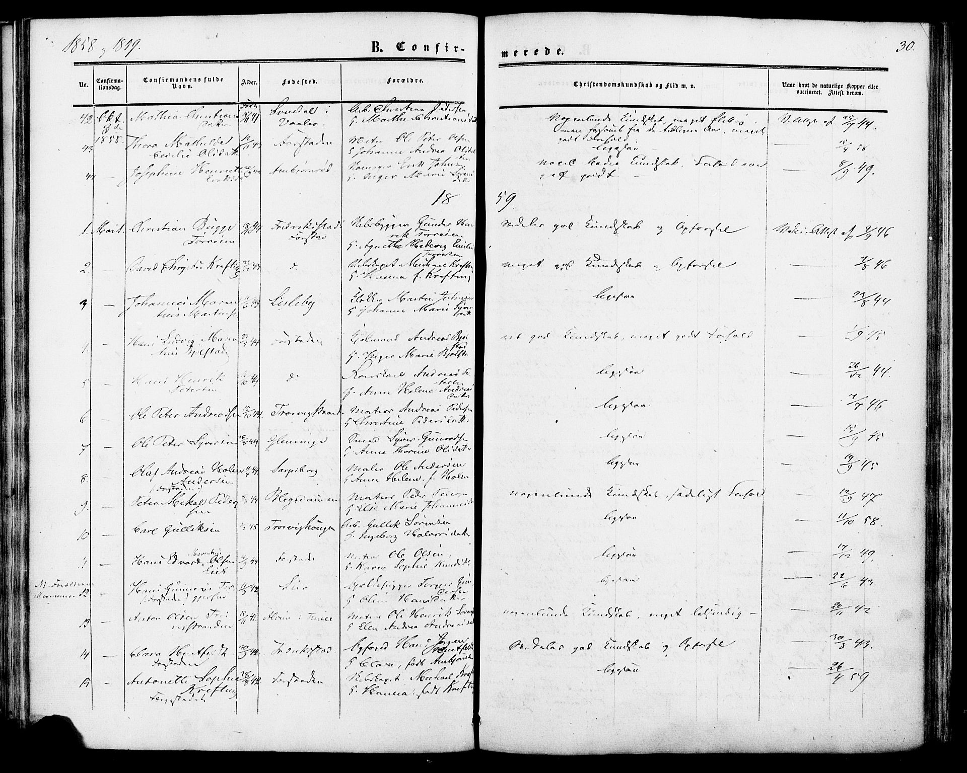 Glemmen prestekontor Kirkebøker, AV/SAO-A-10908/F/Fa/L0006: Parish register (official) no. 6, 1849-1865, p. 30