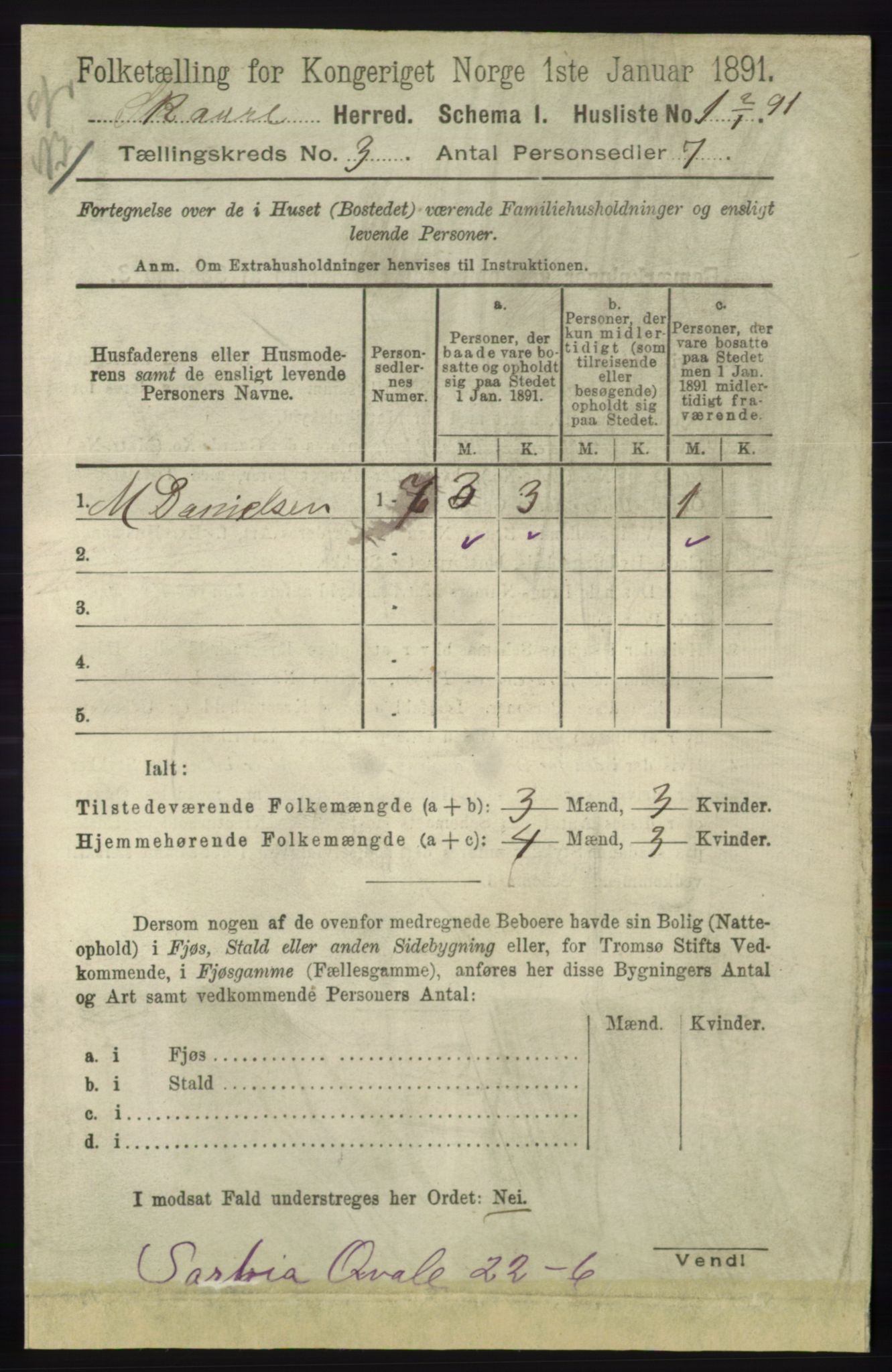 RA, 1891 census for 1153 Skåre, 1891, p. 1008