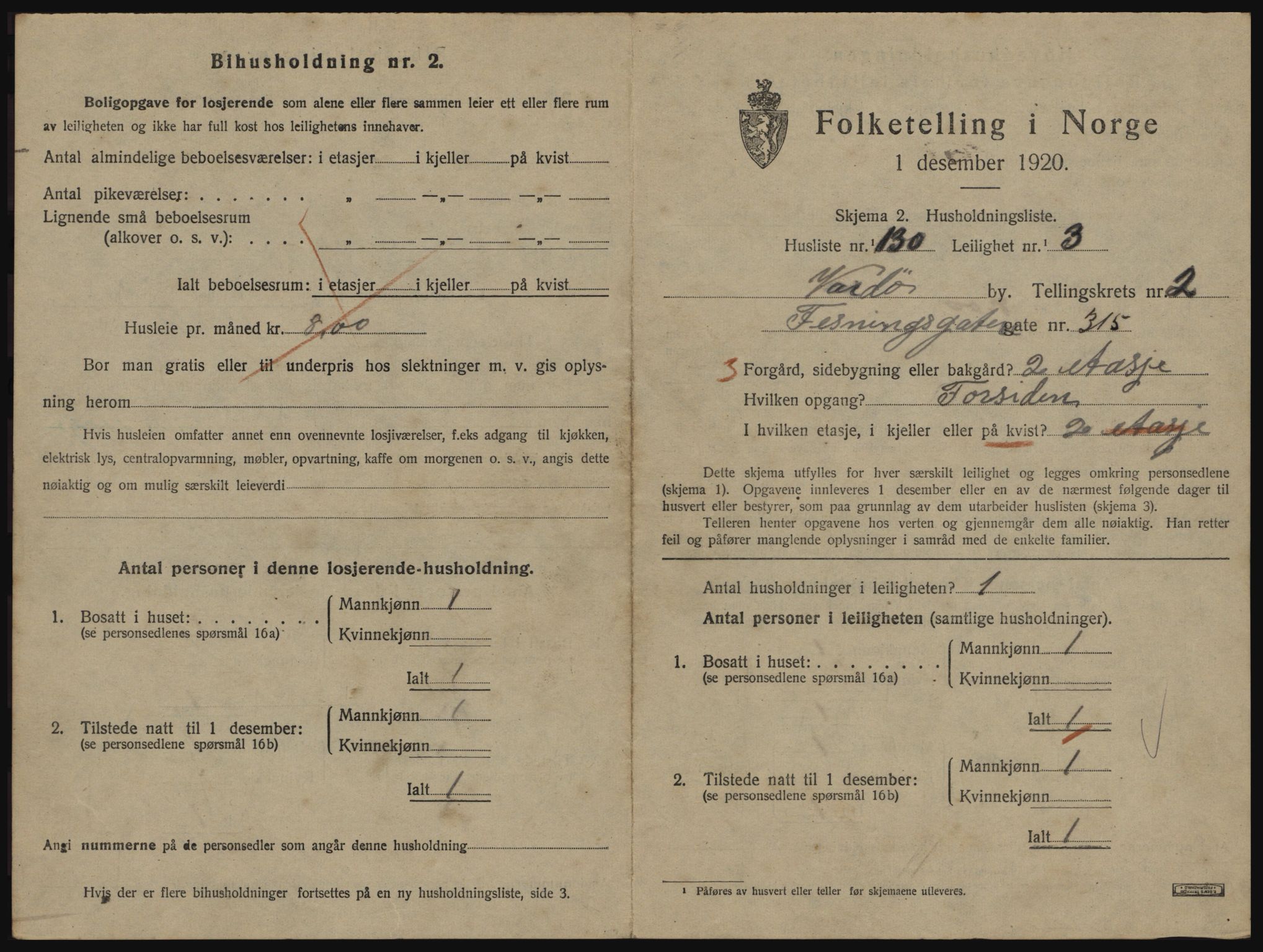 SATØ, 1920 census for Vardø, 1920, p. 2217