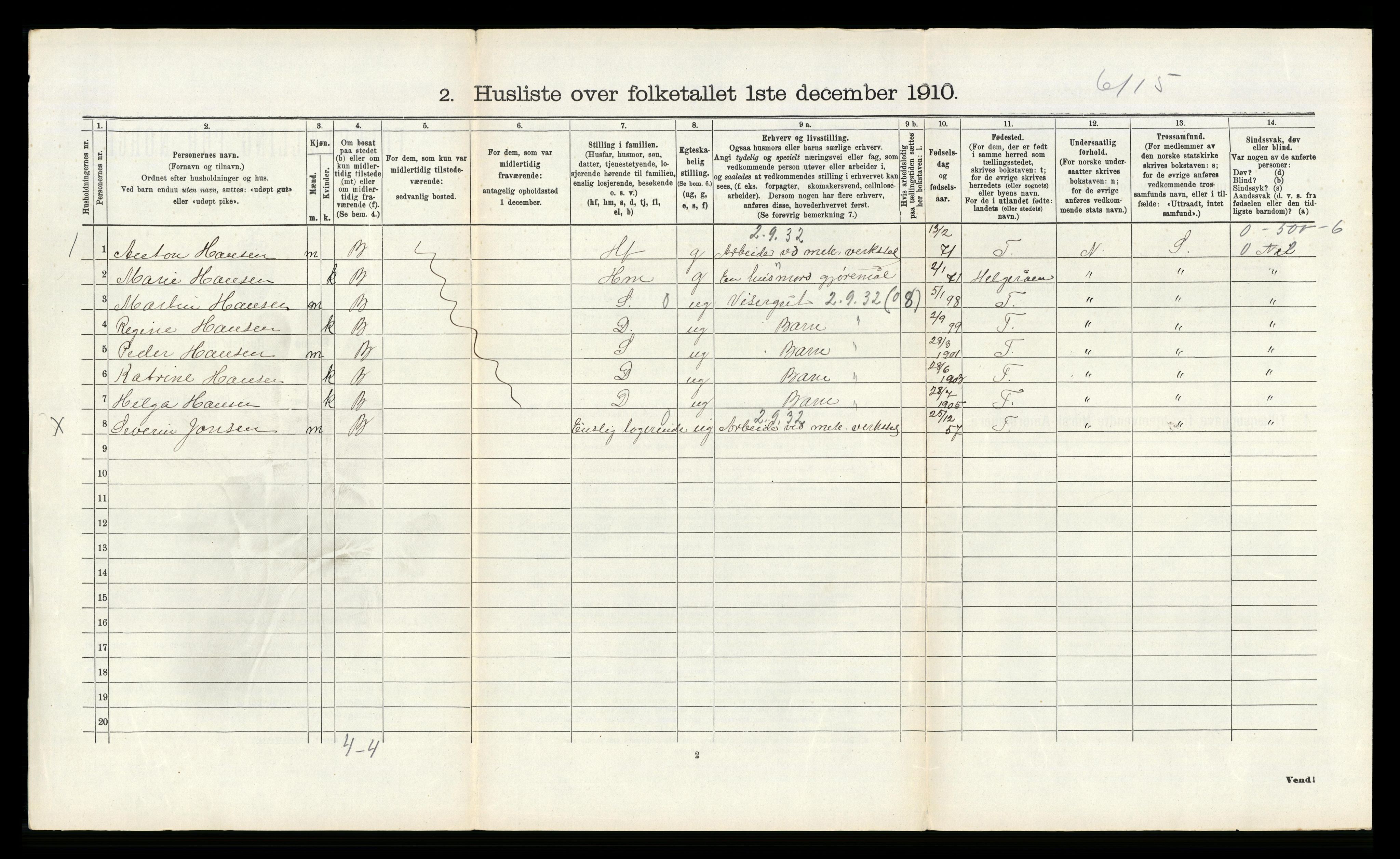 RA, 1910 census for Tjølling, 1910, p. 520