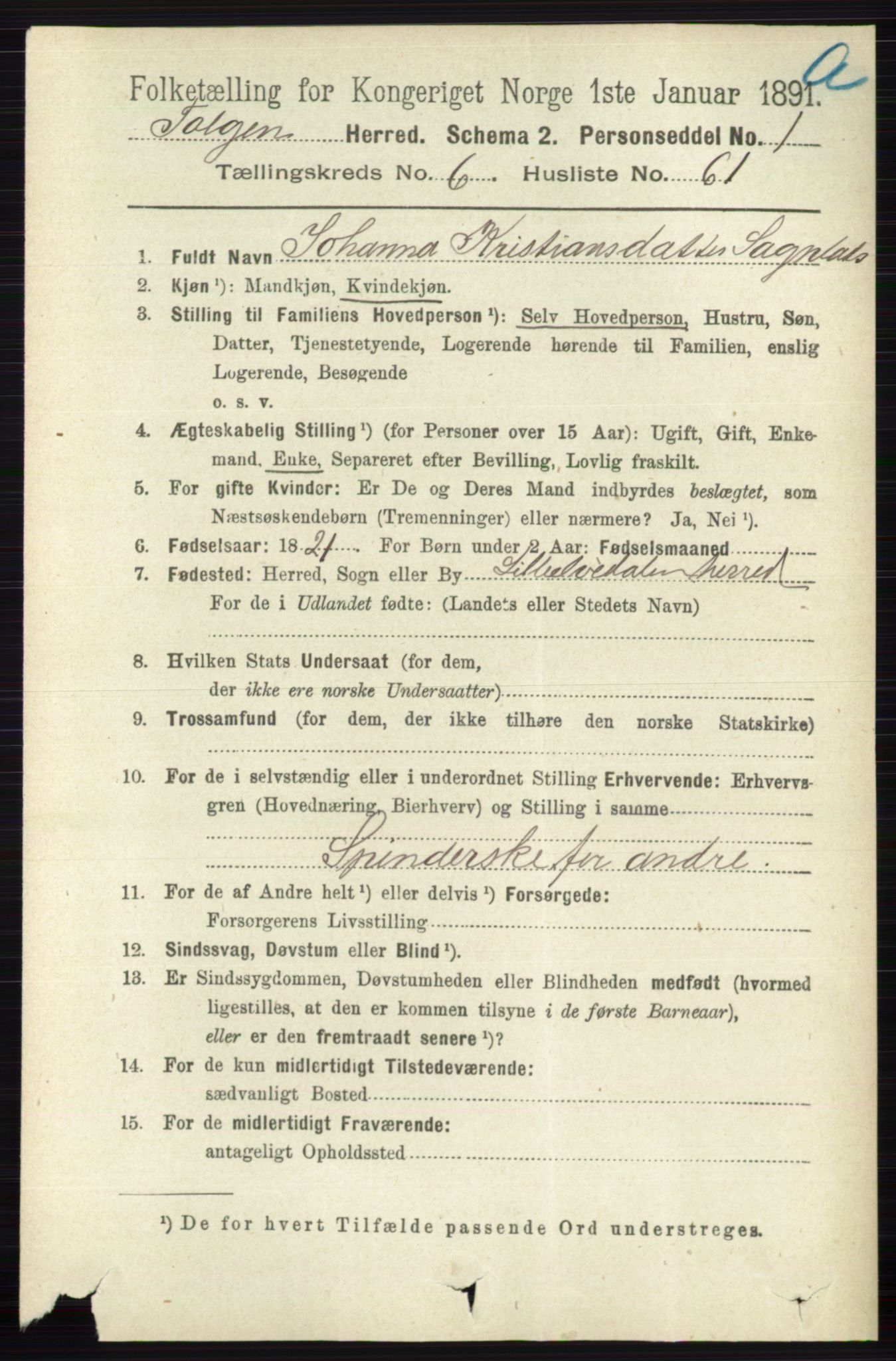 RA, 1891 census for 0436 Tolga, 1891, p. 1983