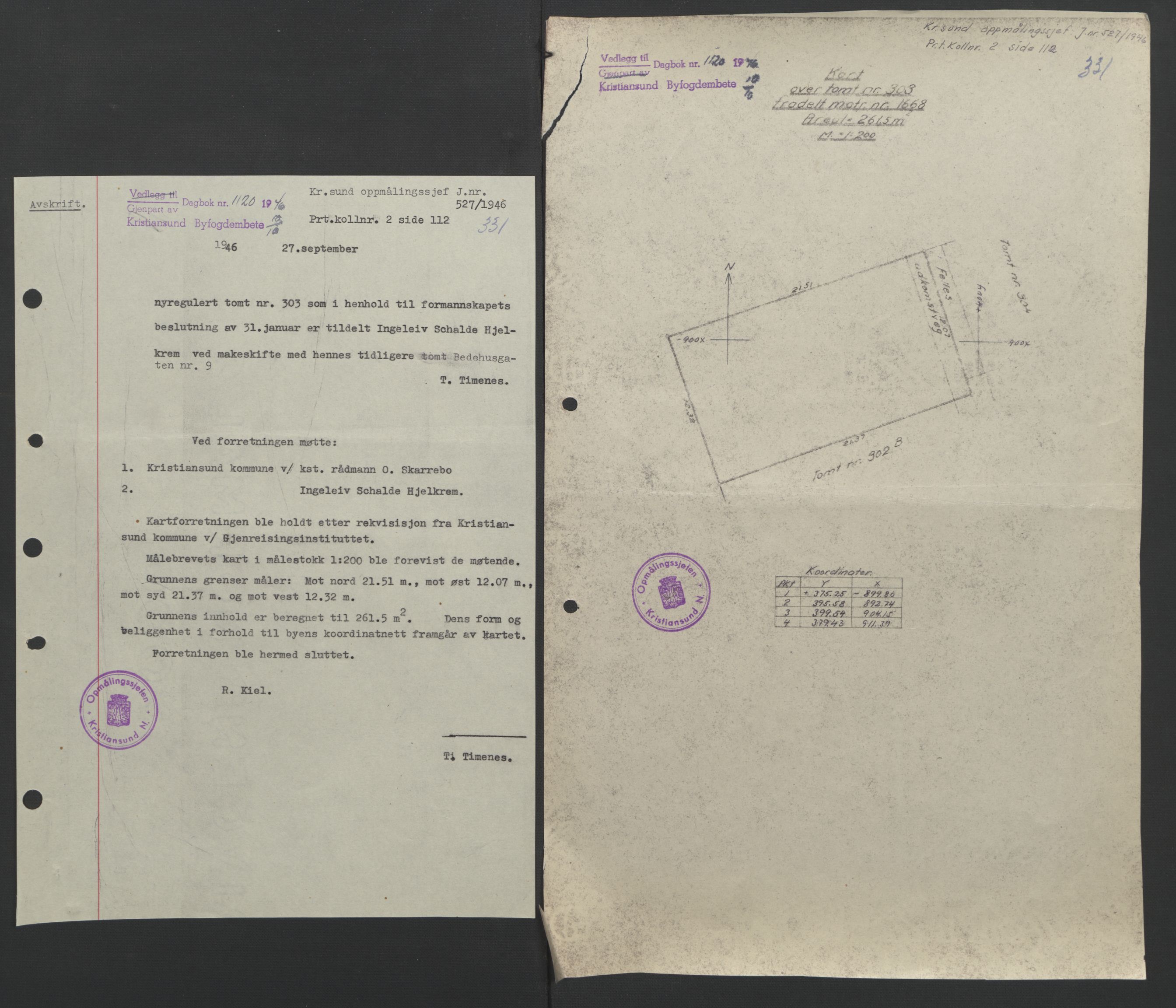 Kristiansund byfogd, AV/SAT-A-4587/A/27: Mortgage book no. 37, 1942-1945, Diary no: : 1120/1946