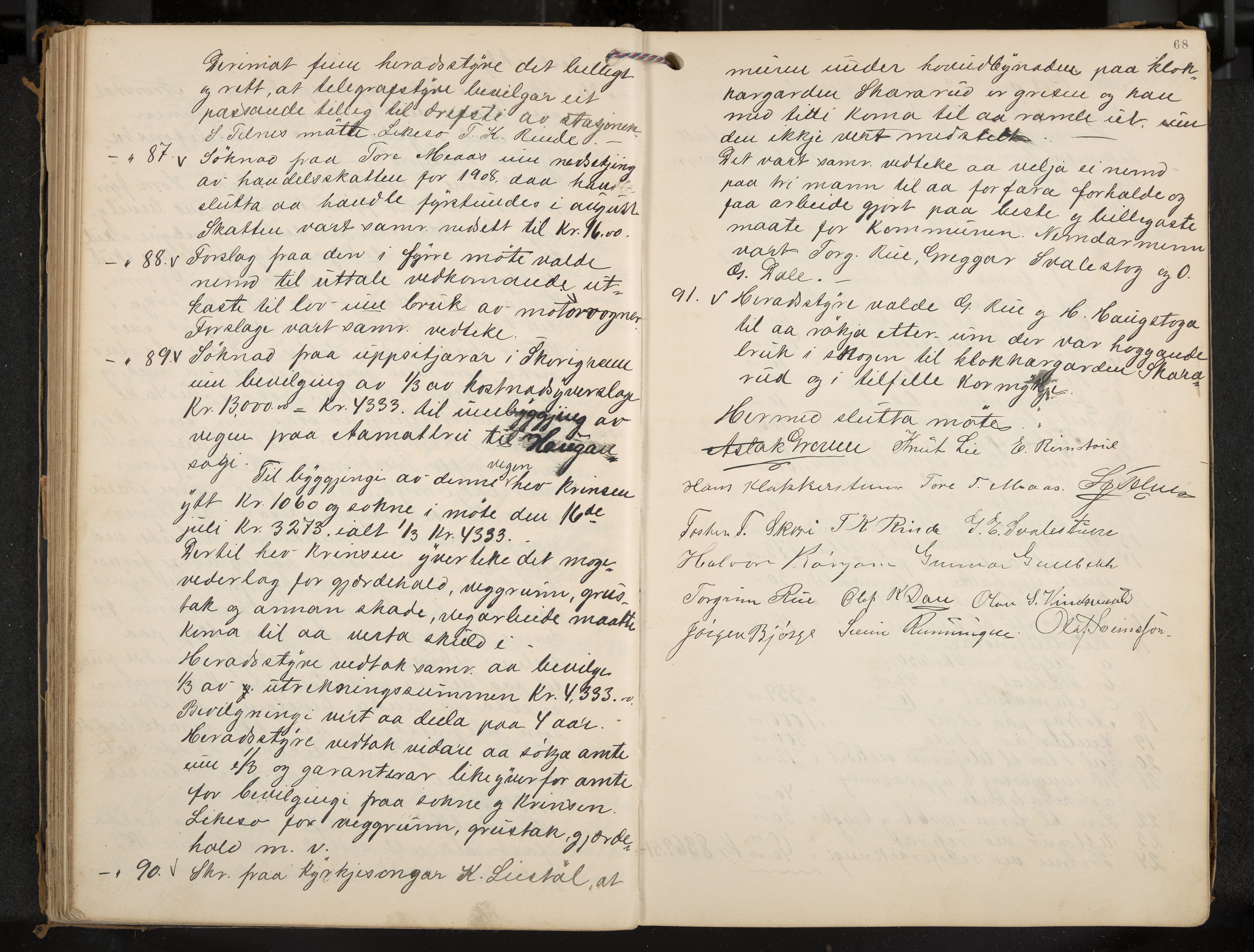 Seljord formannskap og sentraladministrasjon, IKAK/0828021/A/Aa/L0004: Møtebok med register, 1906-1917, p. 68