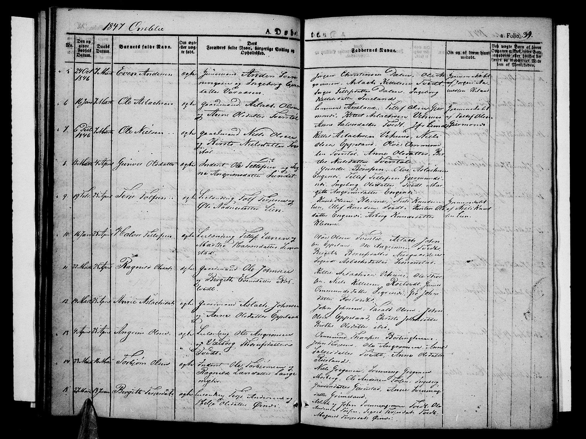 Åmli sokneprestkontor, SAK/1111-0050/F/Fa/Fac/L0007: Parish register (official) no. A 7 /1, 1829-1851, p. 39