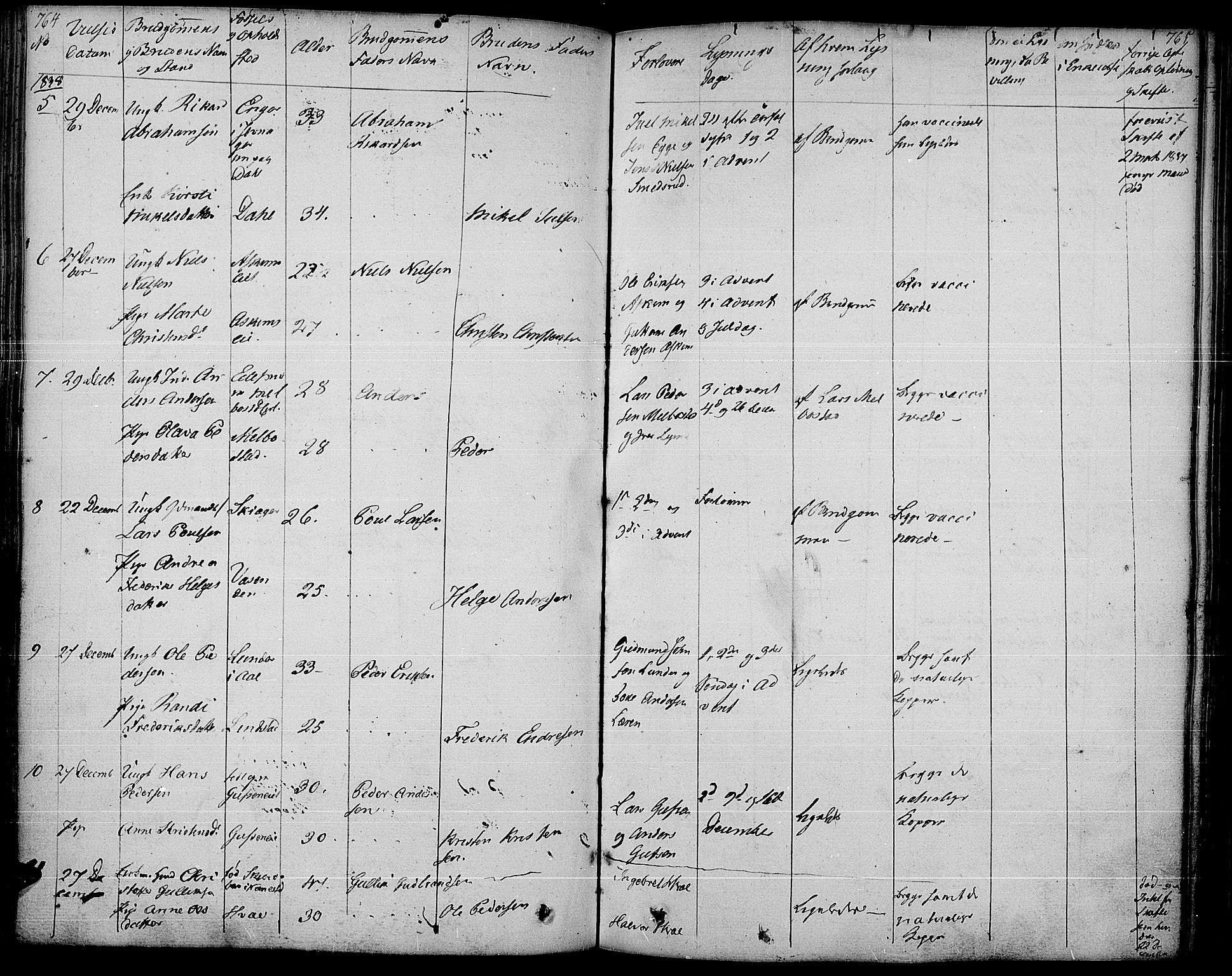 Gran prestekontor, SAH/PREST-112/H/Ha/Haa/L0010: Parish register (official) no. 10, 1824-1842, p. 764-765