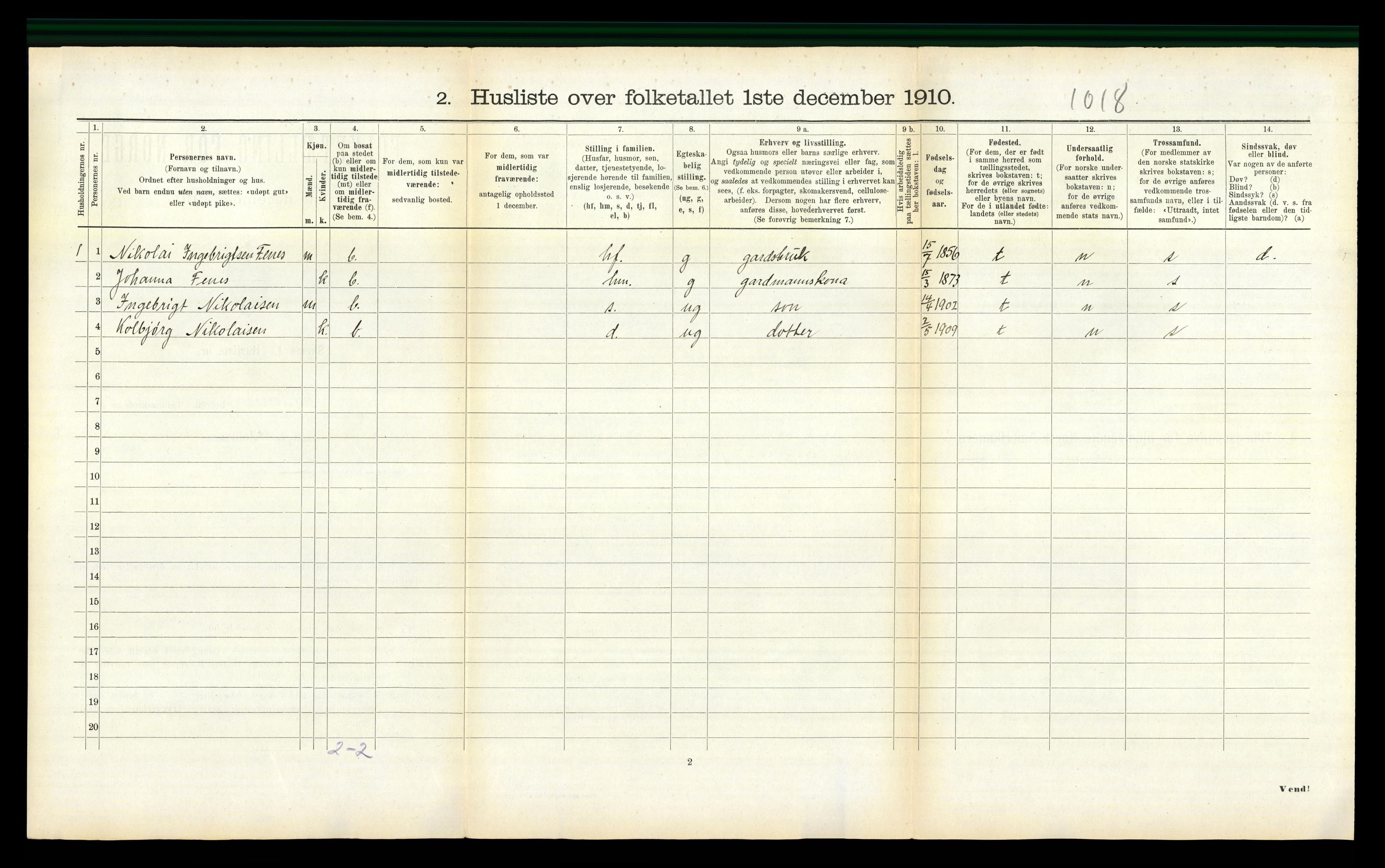 RA, 1910 census for Agdenes, 1910, p. 360