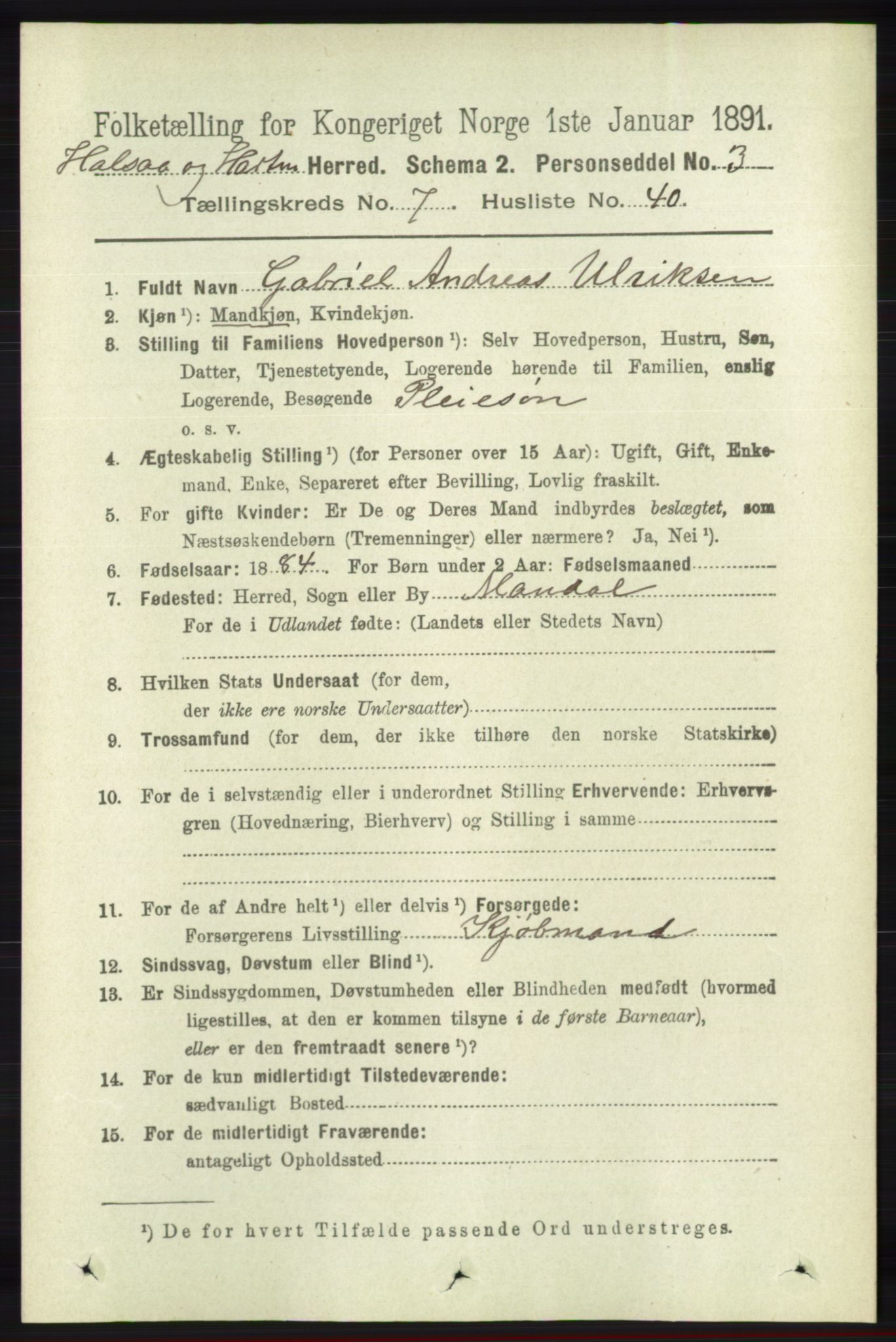 RA, 1891 census for 1019 Halse og Harkmark, 1891, p. 2951