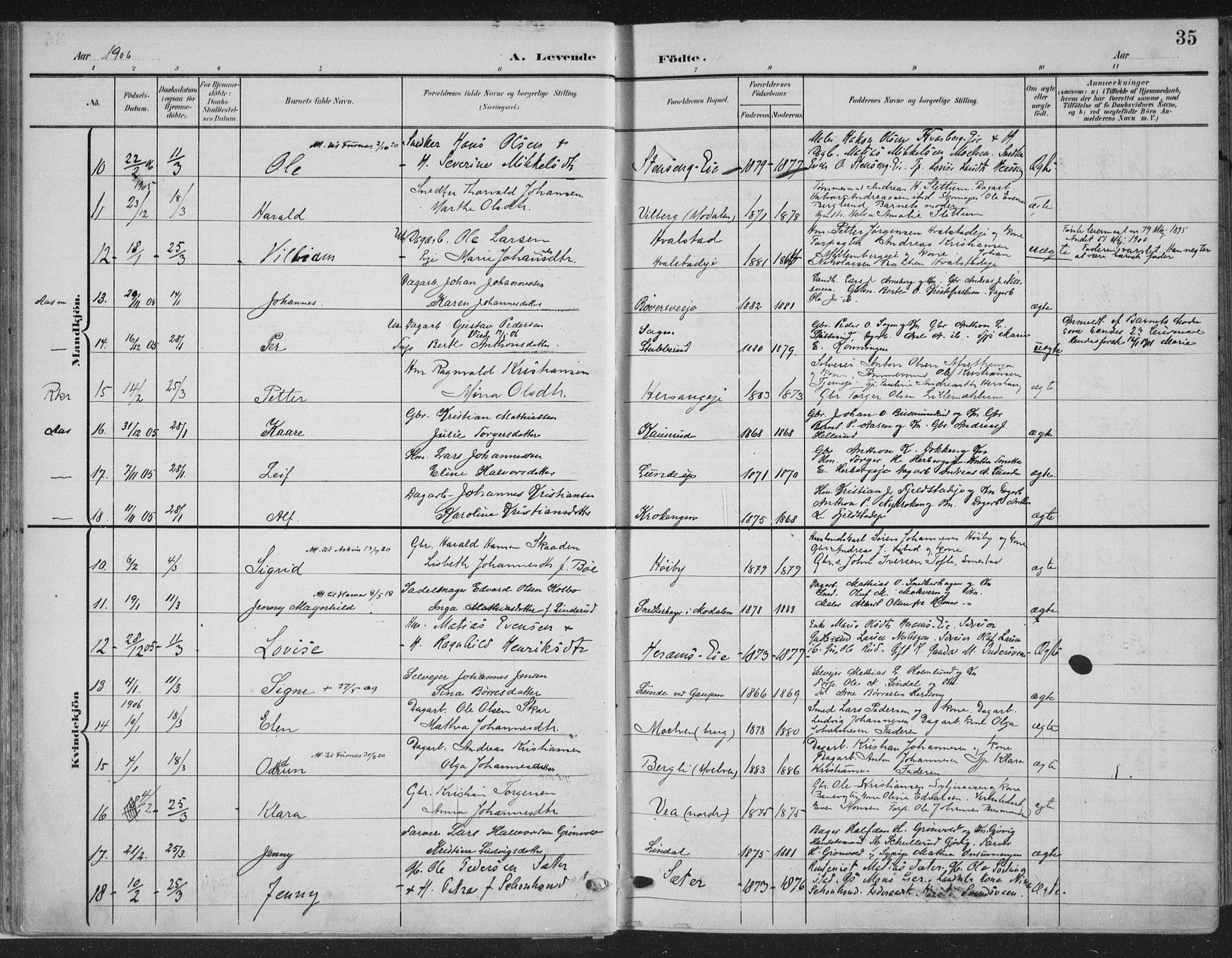 Ringsaker prestekontor, AV/SAH-PREST-014/K/Ka/L0018: Parish register (official) no. 18, 1903-1912, p. 35