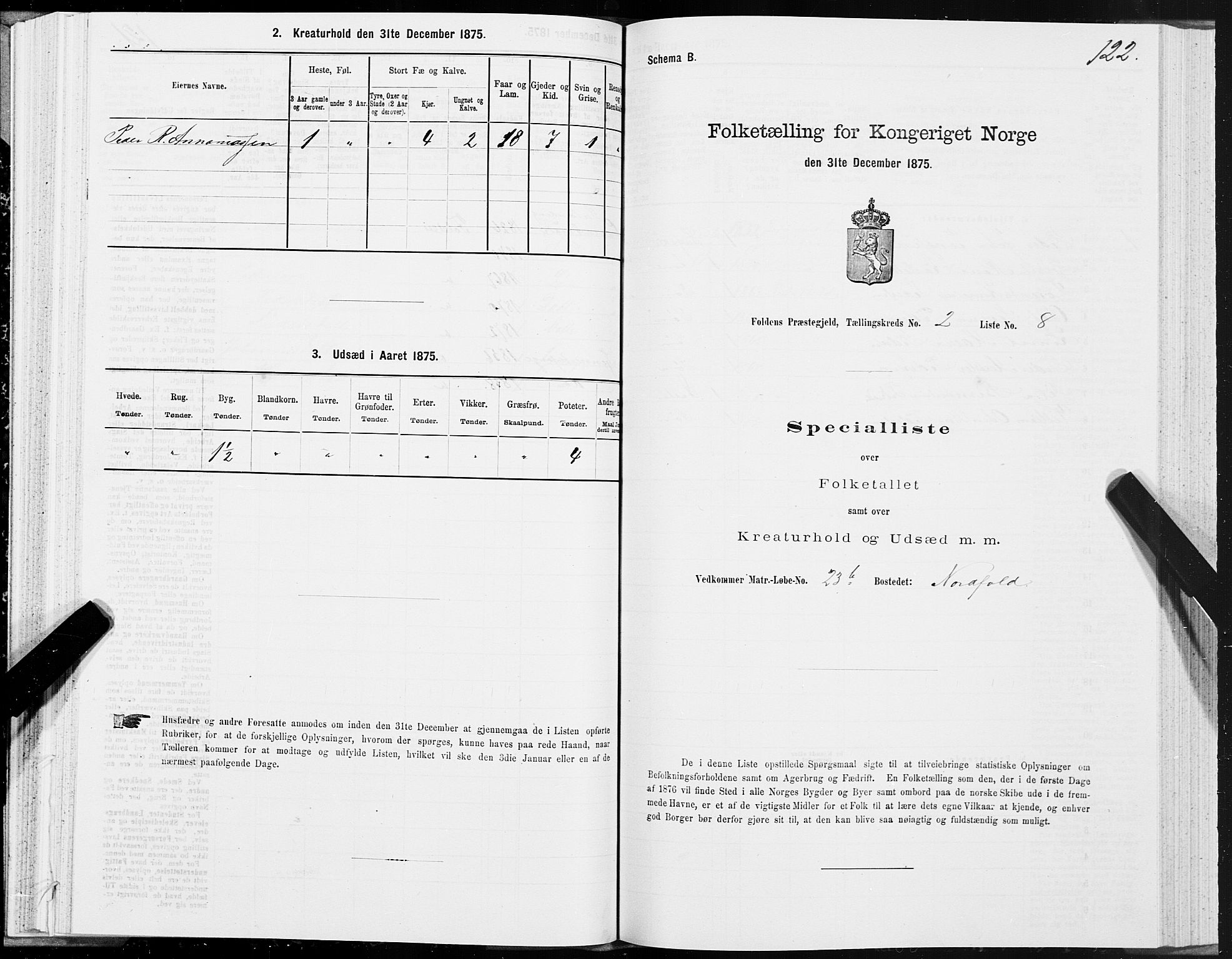 SAT, 1875 census for 1845P Folda, 1875, p. 1122