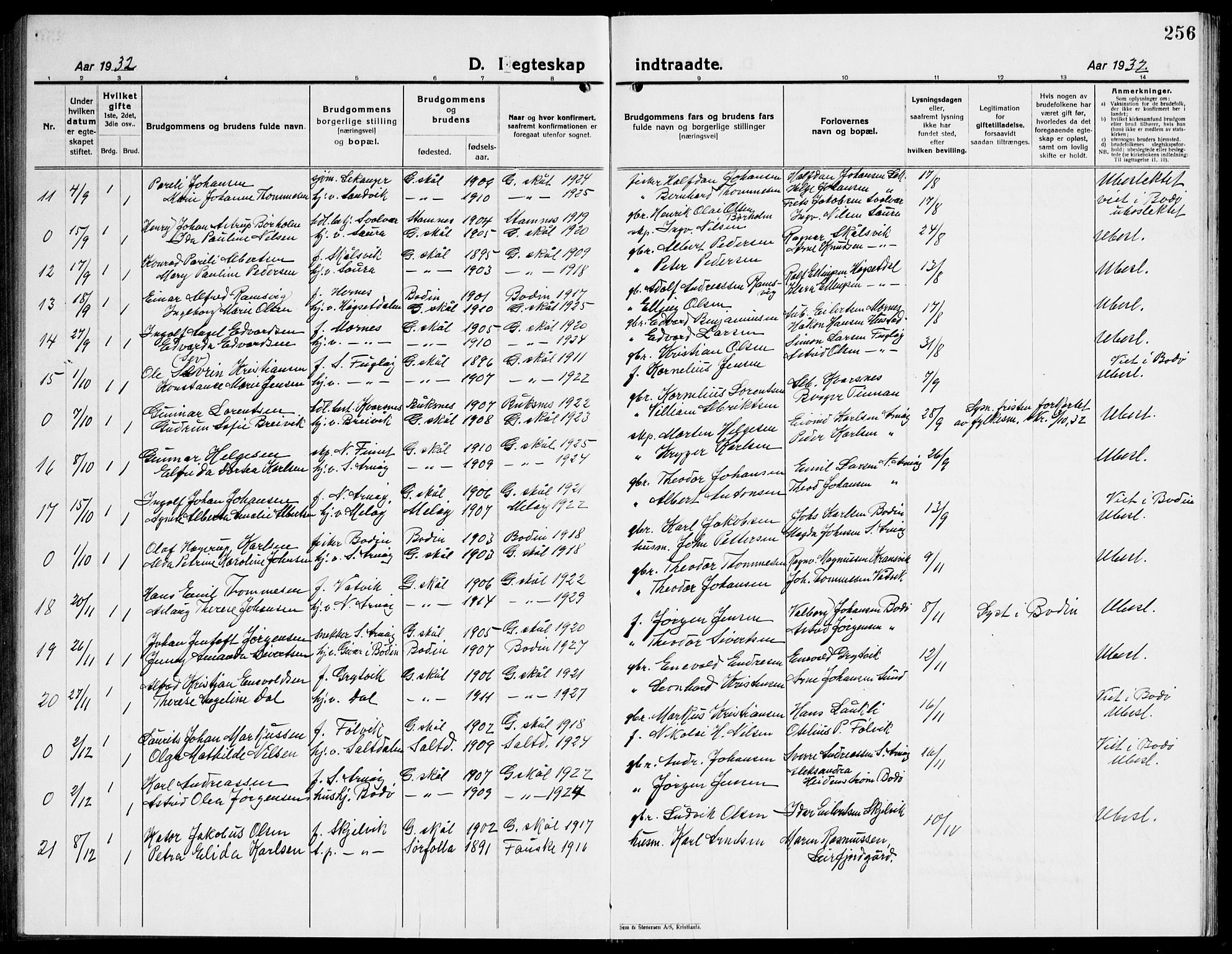 Ministerialprotokoller, klokkerbøker og fødselsregistre - Nordland, AV/SAT-A-1459/805/L0111: Parish register (copy) no. 805C07, 1925-1943, p. 256