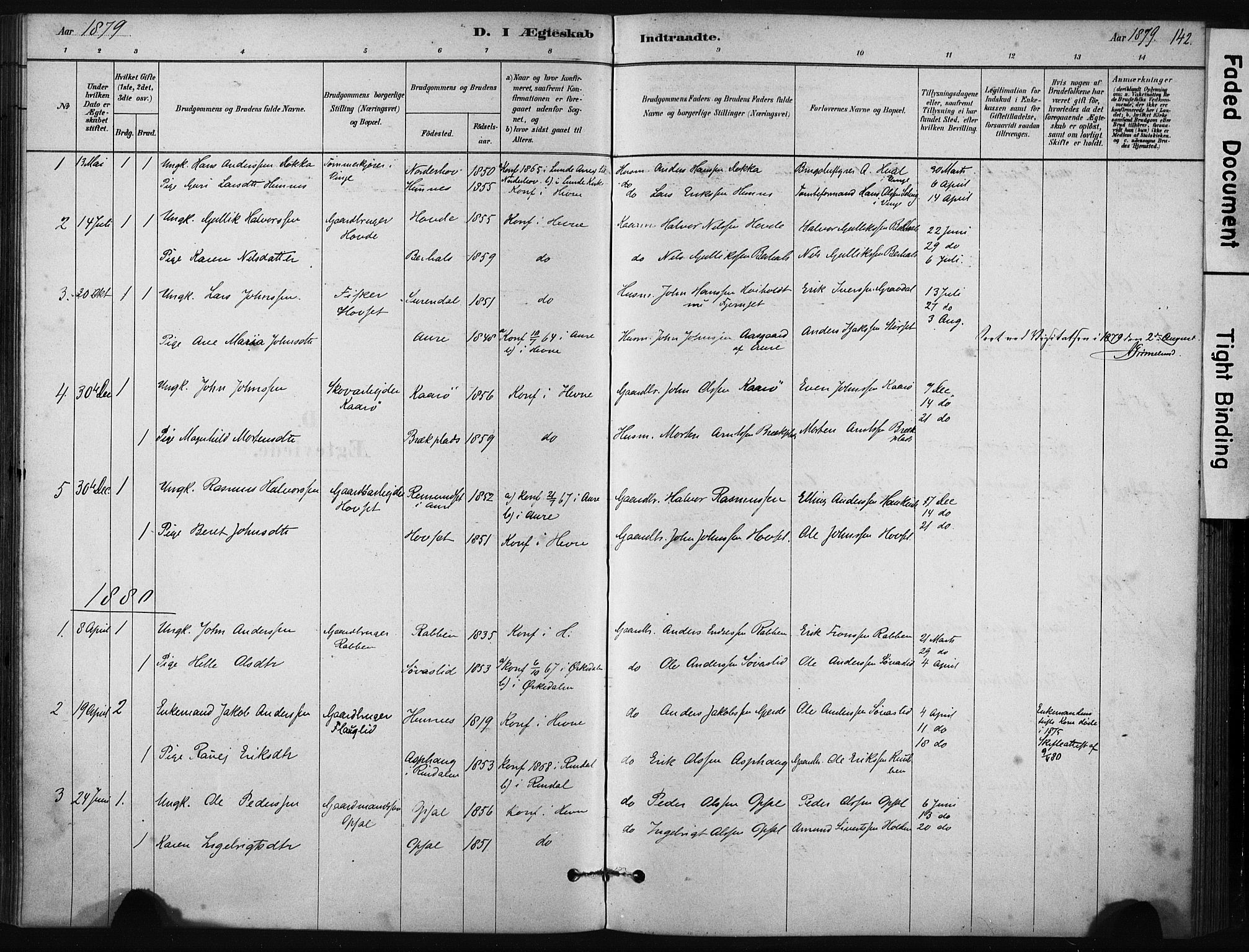 Ministerialprotokoller, klokkerbøker og fødselsregistre - Sør-Trøndelag, SAT/A-1456/631/L0512: Parish register (official) no. 631A01, 1879-1912, p. 142
