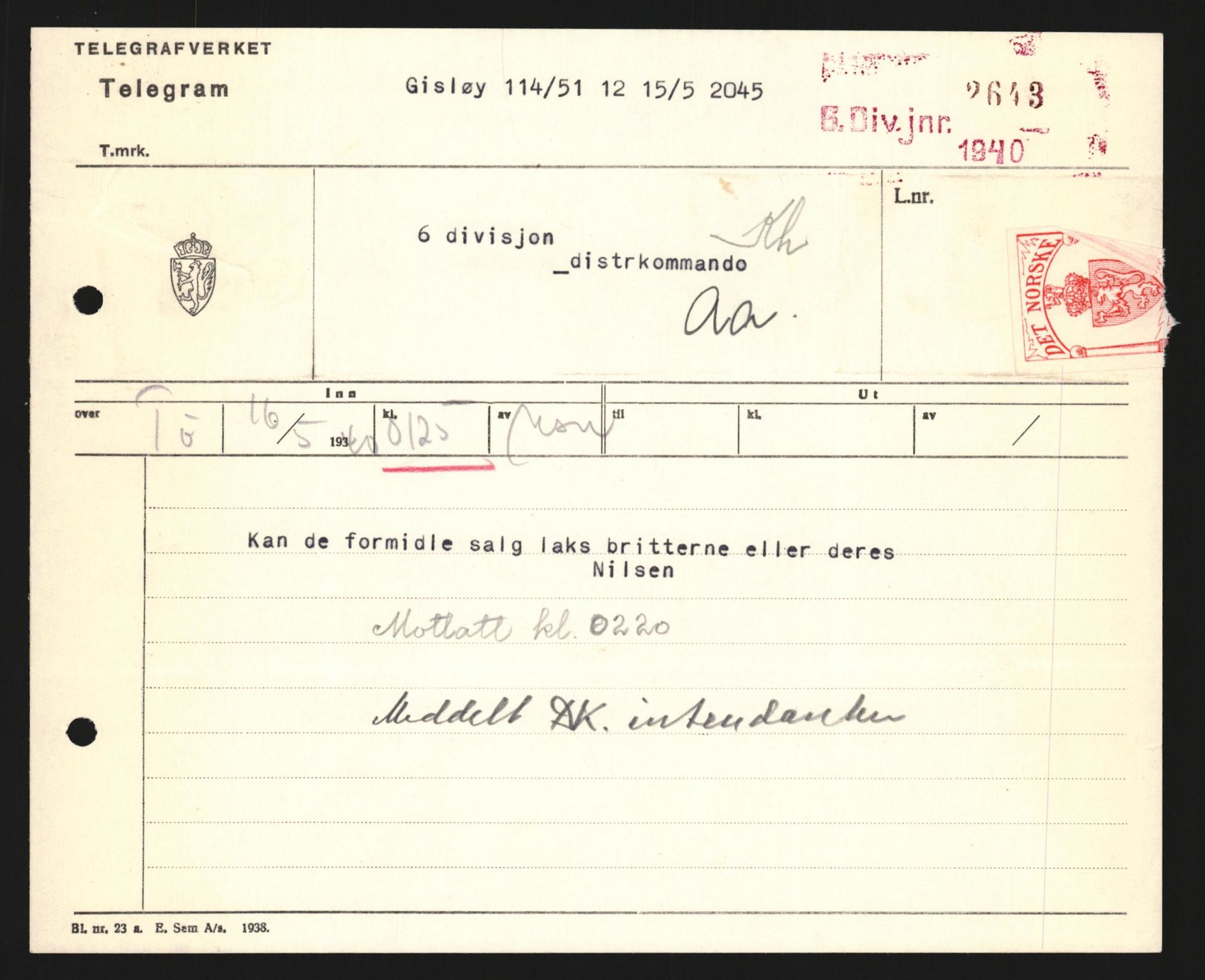 Forsvaret, Forsvarets krigshistoriske avdeling, AV/RA-RAFA-2017/Y/Yb/L0123: II-C-11-600  -  6. Divisjon med avdelinger, 1940, p. 648