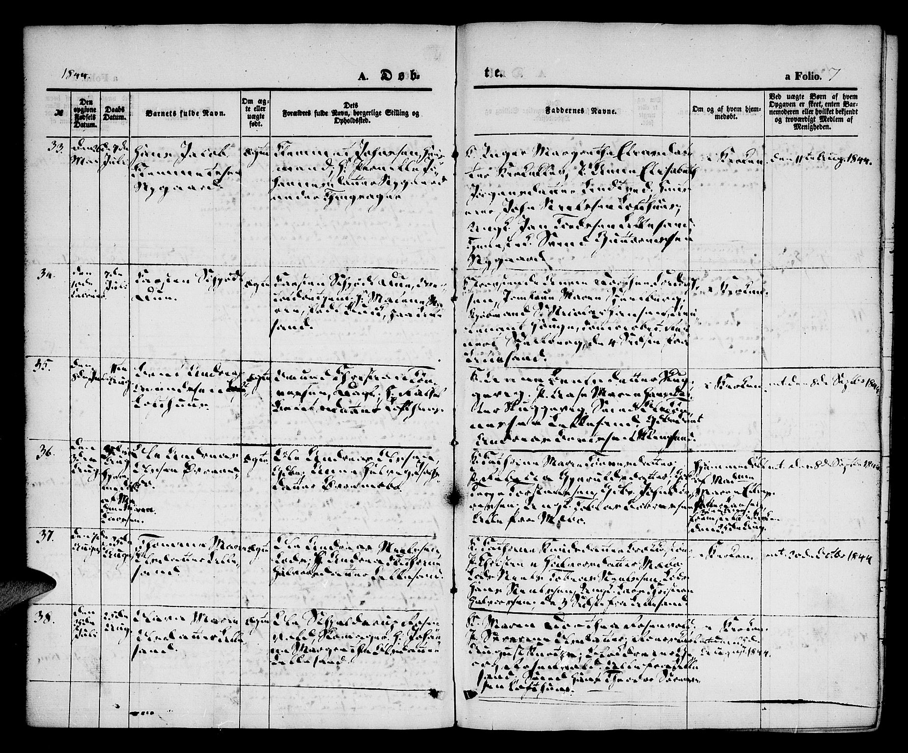 Vestre Moland sokneprestkontor, AV/SAK-1111-0046/F/Fa/Fab/L0005: Parish register (official) no. A 5, 1841-1849, p. 7