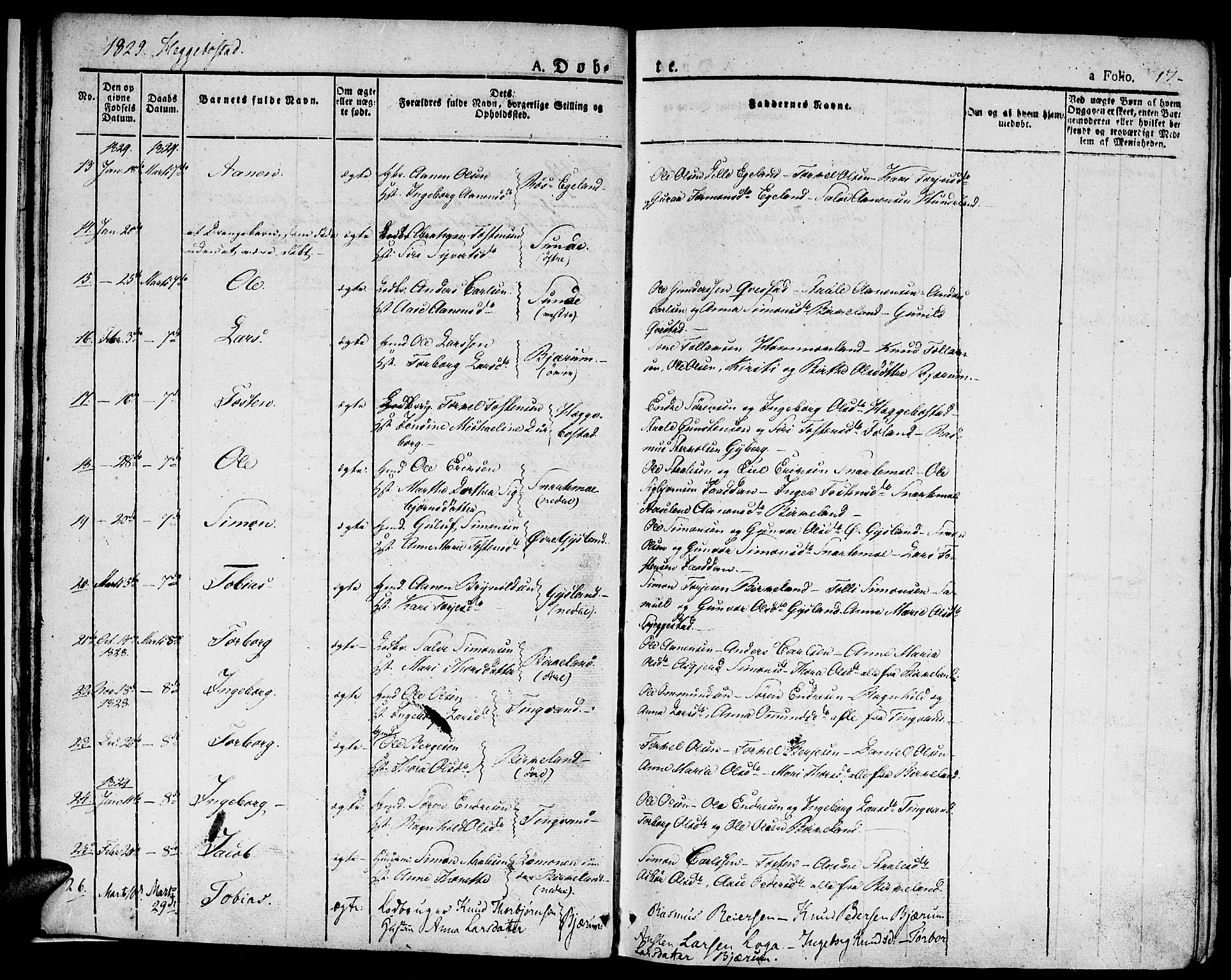 Hægebostad sokneprestkontor, AV/SAK-1111-0024/F/Fa/Faa/L0003: Parish register (official) no. A 3 /1, 1825-1834, p. 17