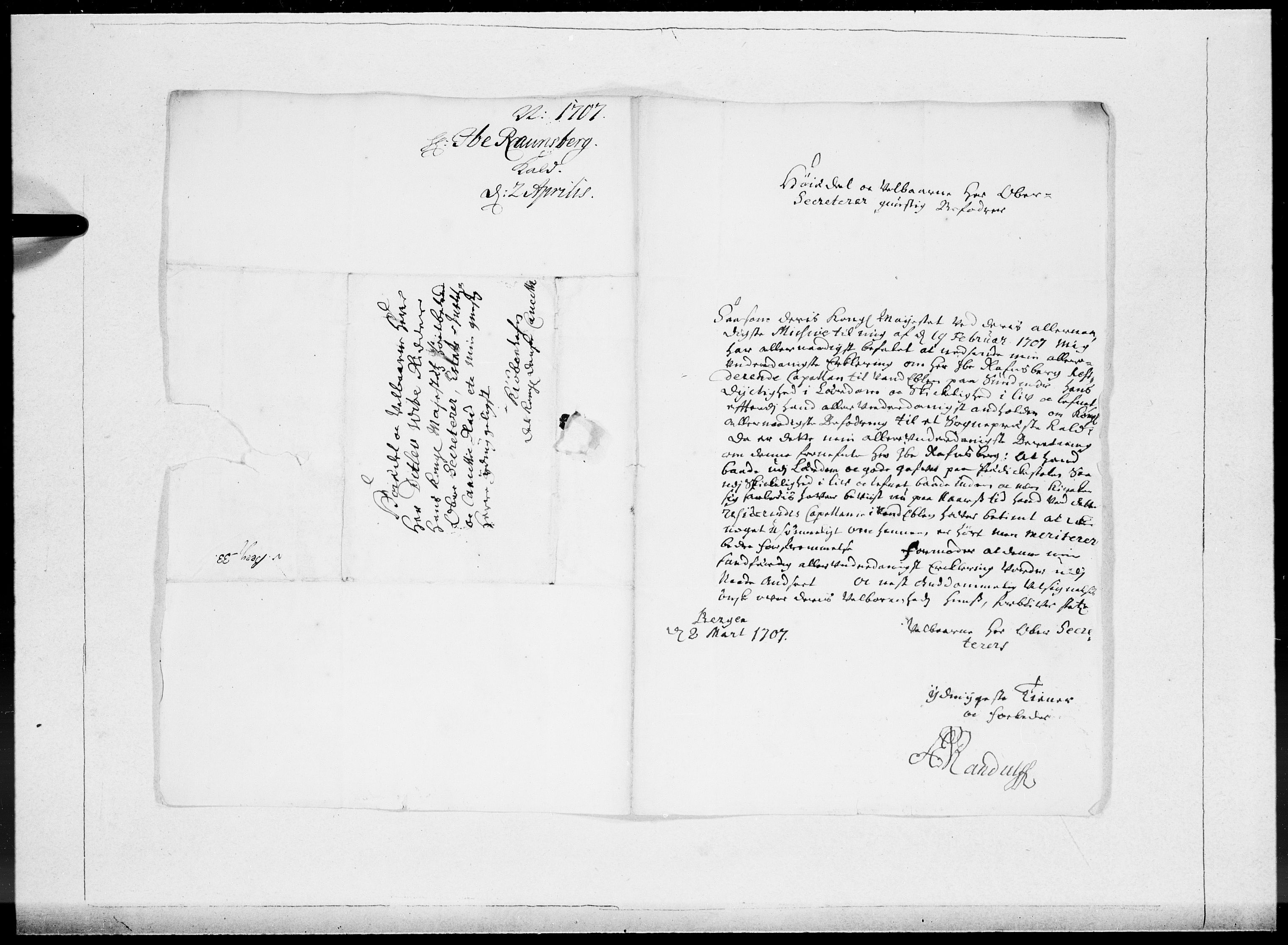 Danske Kanselli 1572-1799, RA/EA-3023/F/Fc/Fcc/Fcca/L0062: Norske innlegg 1572-1799, 1707, p. 2