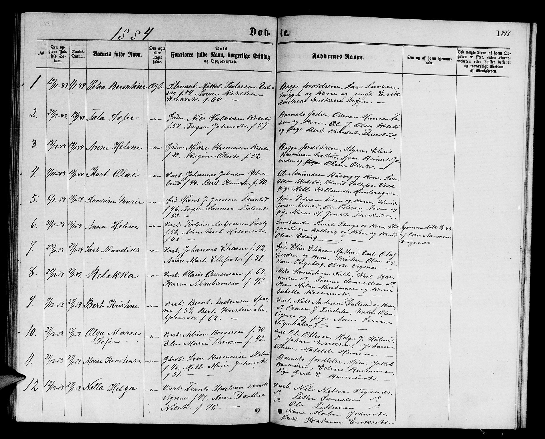 Avaldsnes sokneprestkontor, SAST/A -101851/H/Ha/Hab/L0005: Parish register (copy) no. B 5, 1871-1885, p. 157