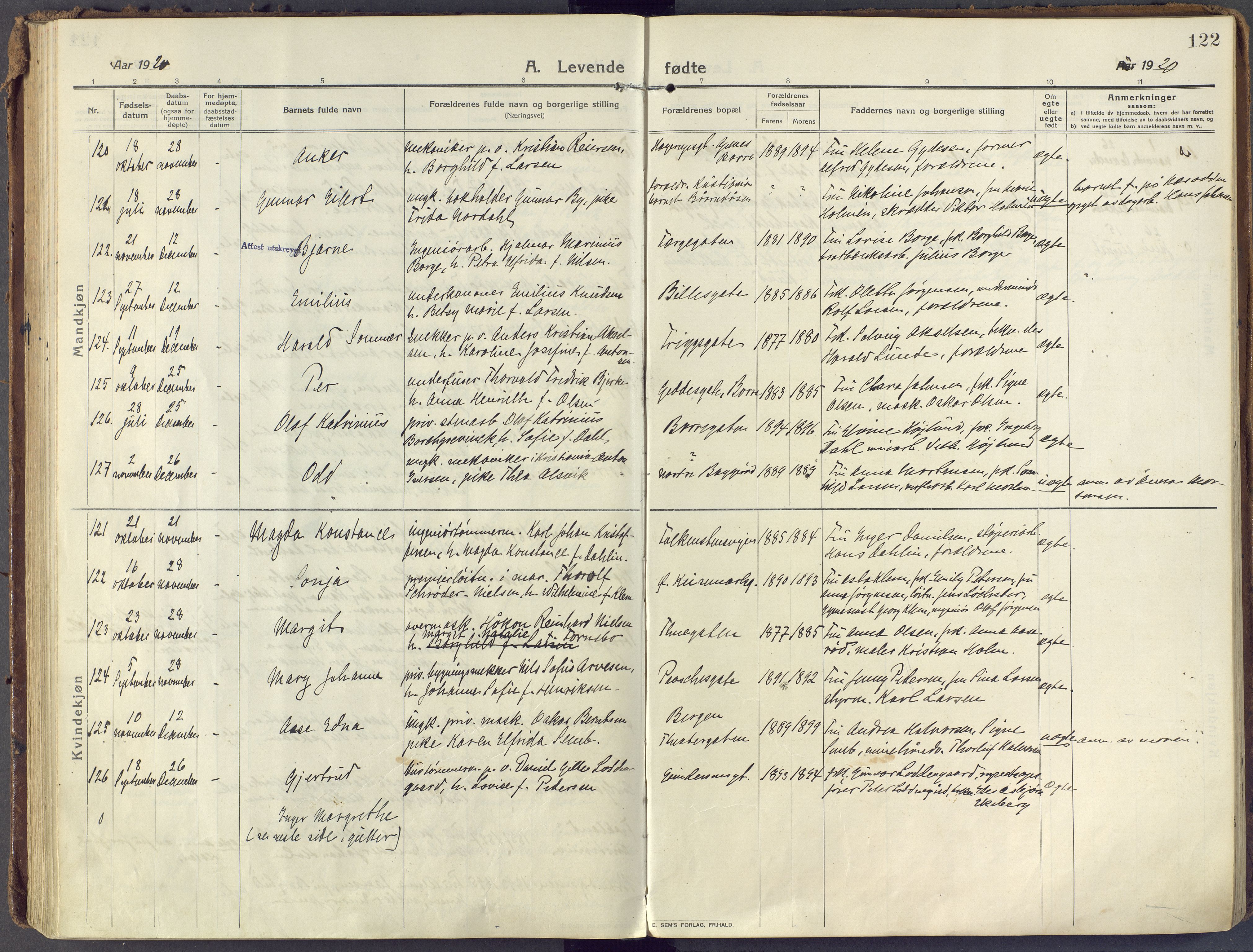 Horten kirkebøker, AV/SAKO-A-348/F/Fa/L0012: Parish register (official) no. 12, 1913-1926, p. 122