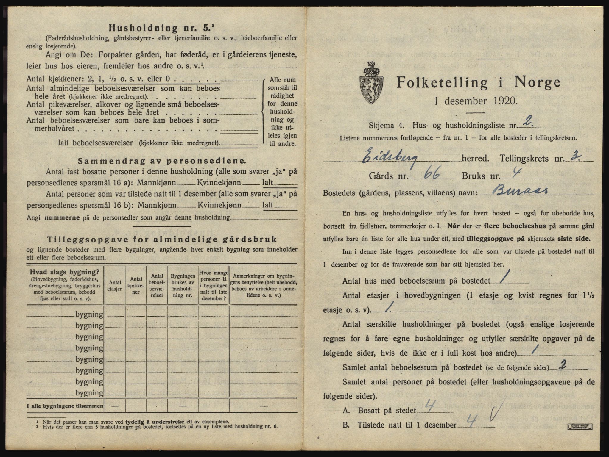 SAO, 1920 census for Eidsberg, 1920, p. 413