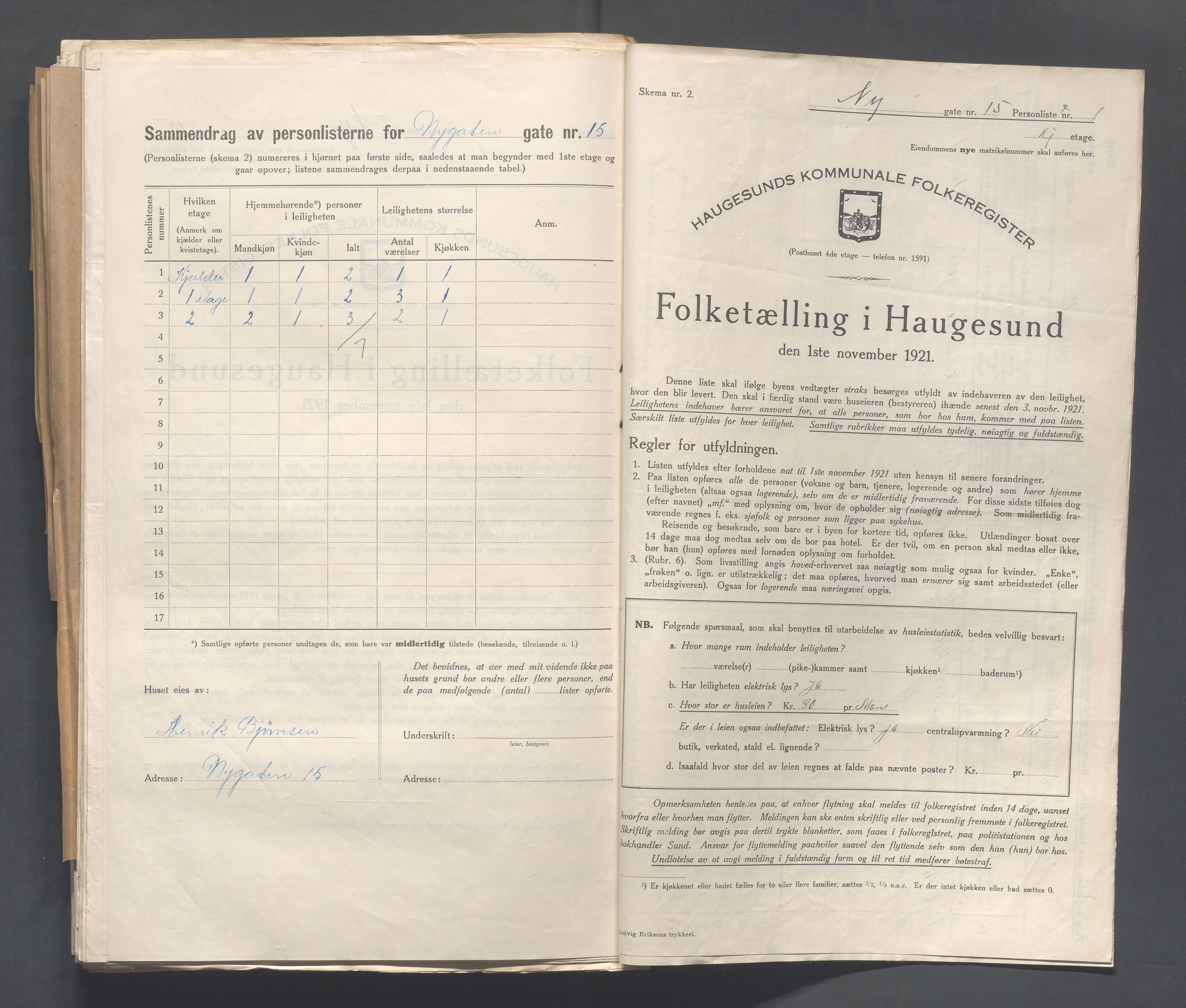 IKAR, Local census 1.11.1921 for Haugesund, 1921, p. 3196