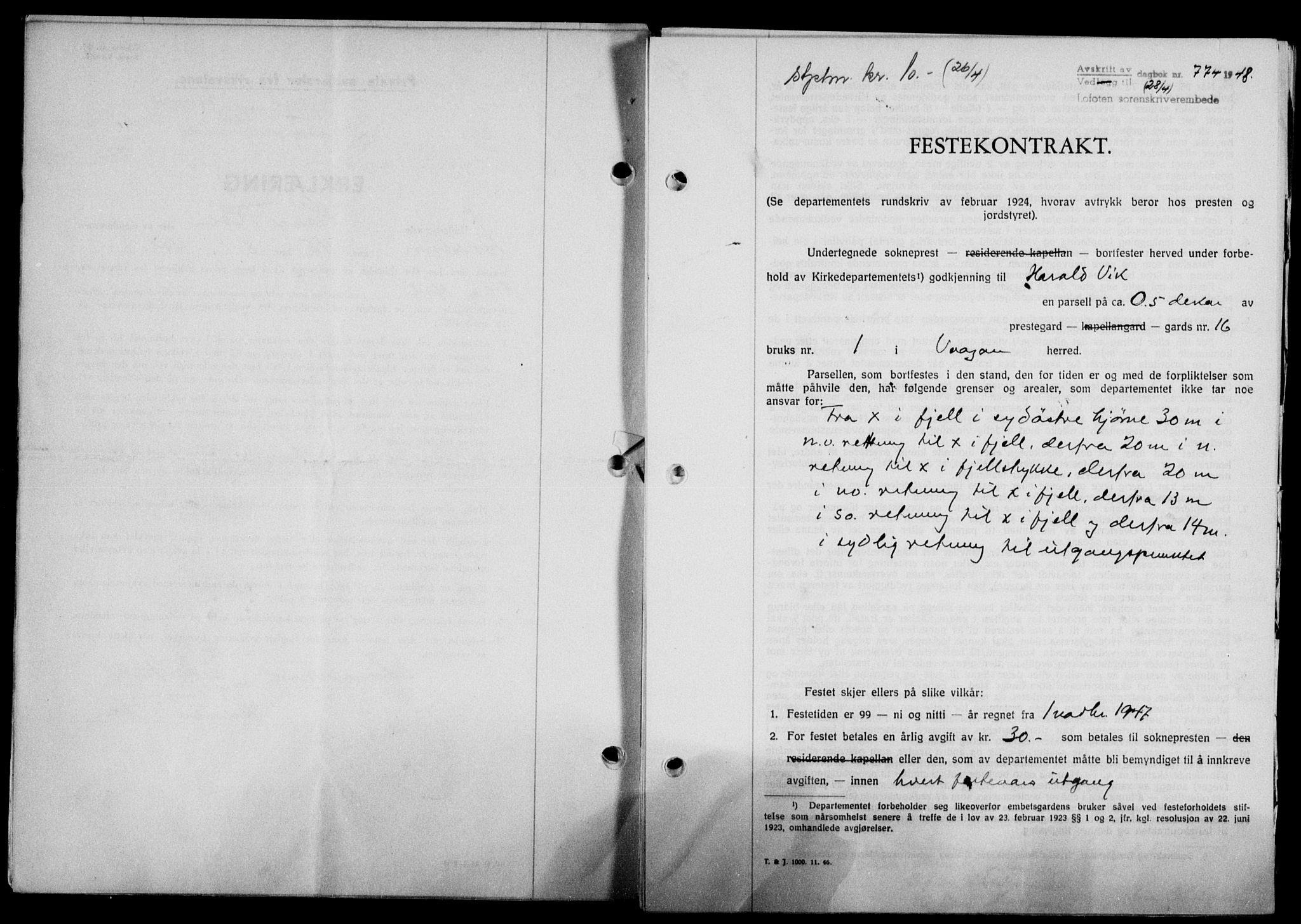 Lofoten sorenskriveri, SAT/A-0017/1/2/2C/L0018a: Mortgage book no. 18a, 1948-1948, Diary no: : 774/1948